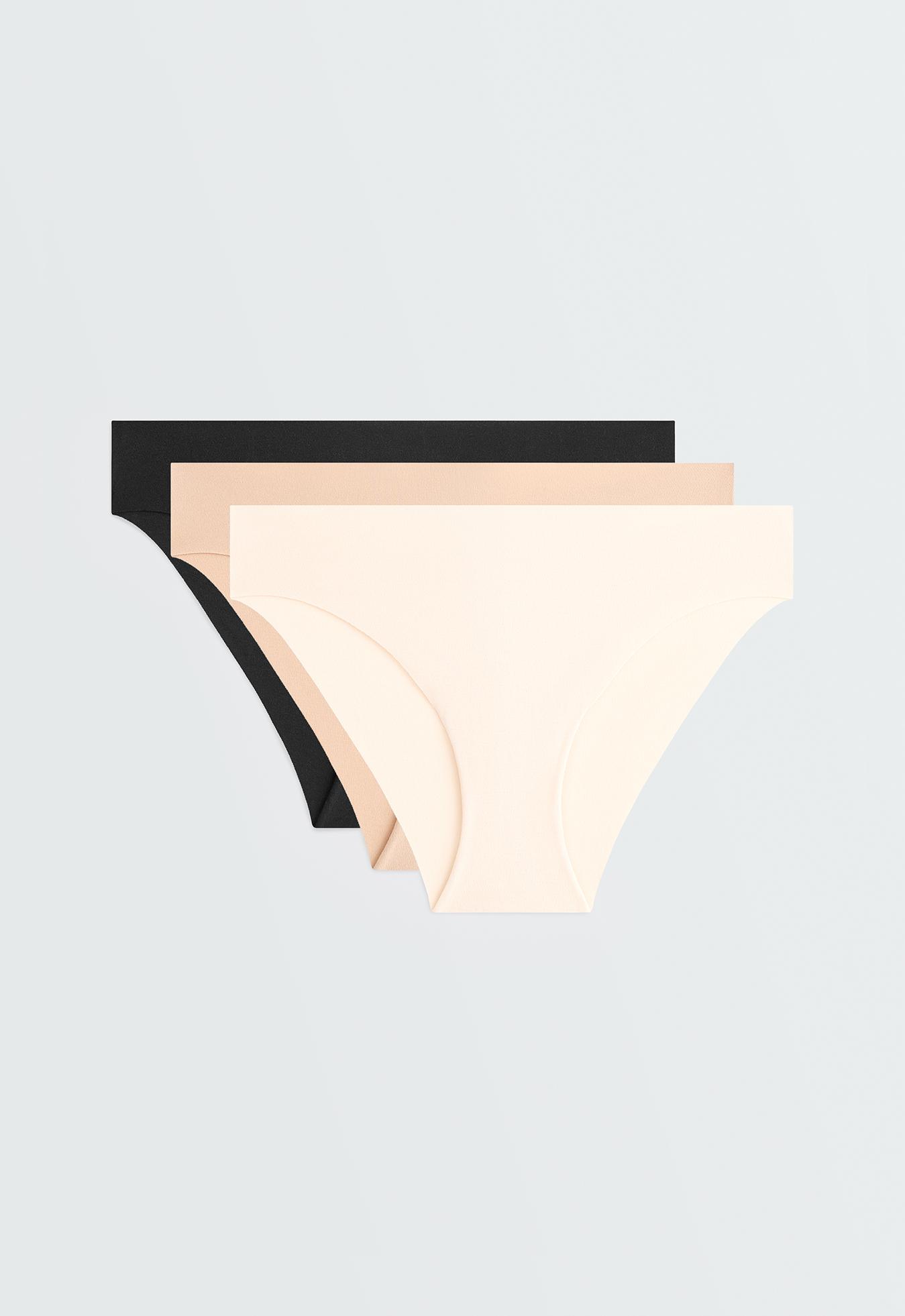 3 invisible laser cut cotton blend classic briefs — BEIGE