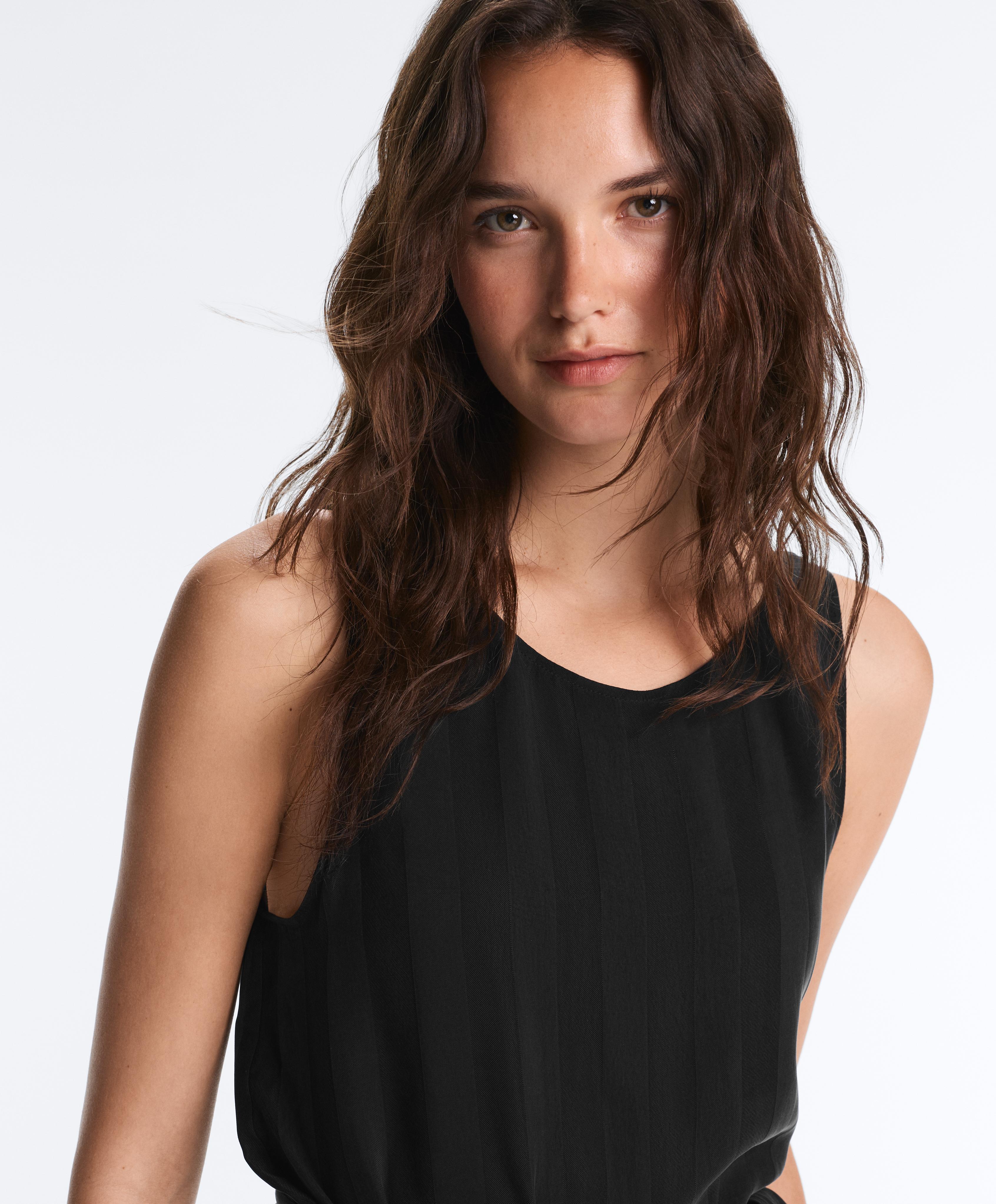 100% cupro sleeveless top with scarf — BLACK