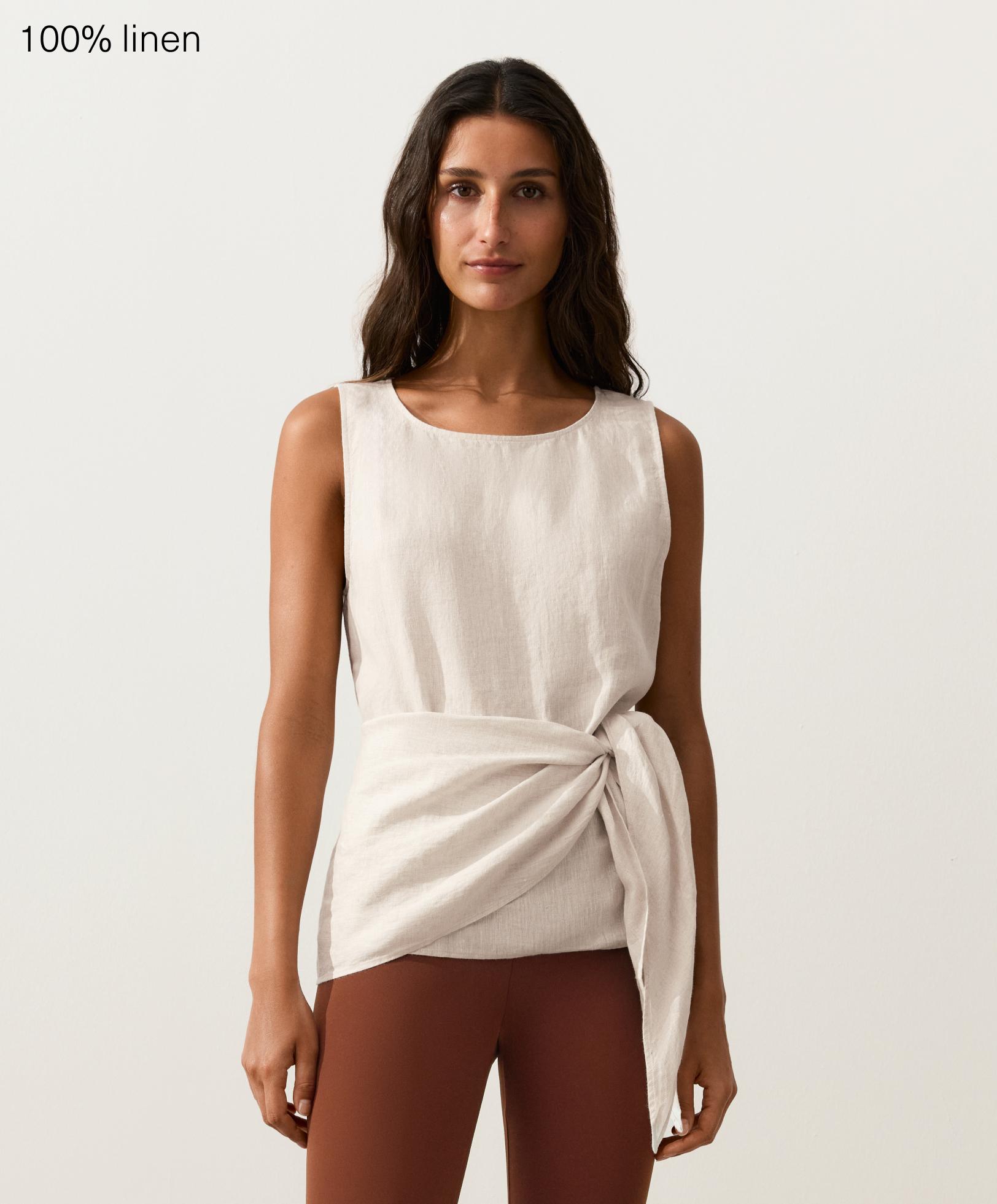 Sleeveless top with 100% linen scarf