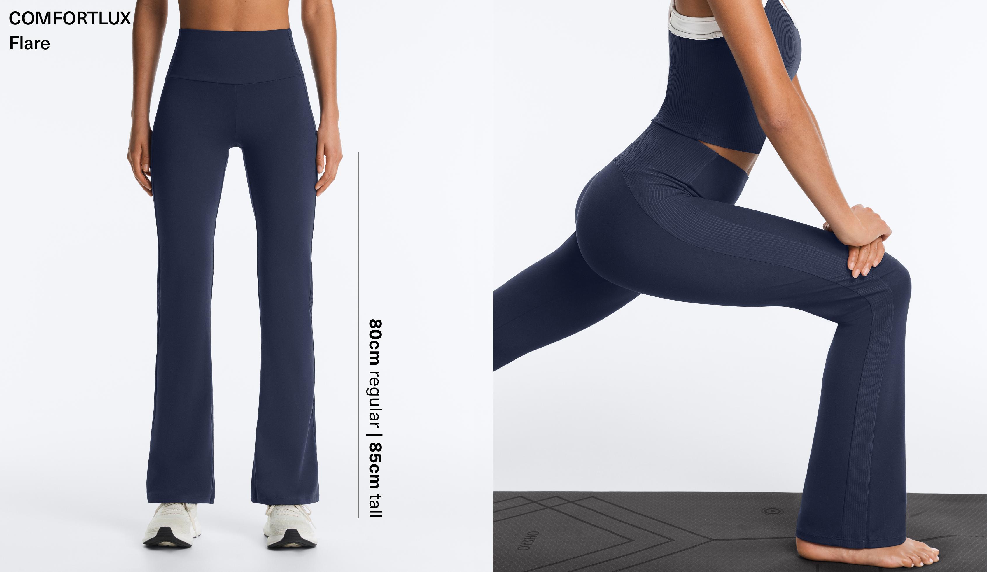 High-rise Comfortlux rib flare trousers — NAVY BLUE