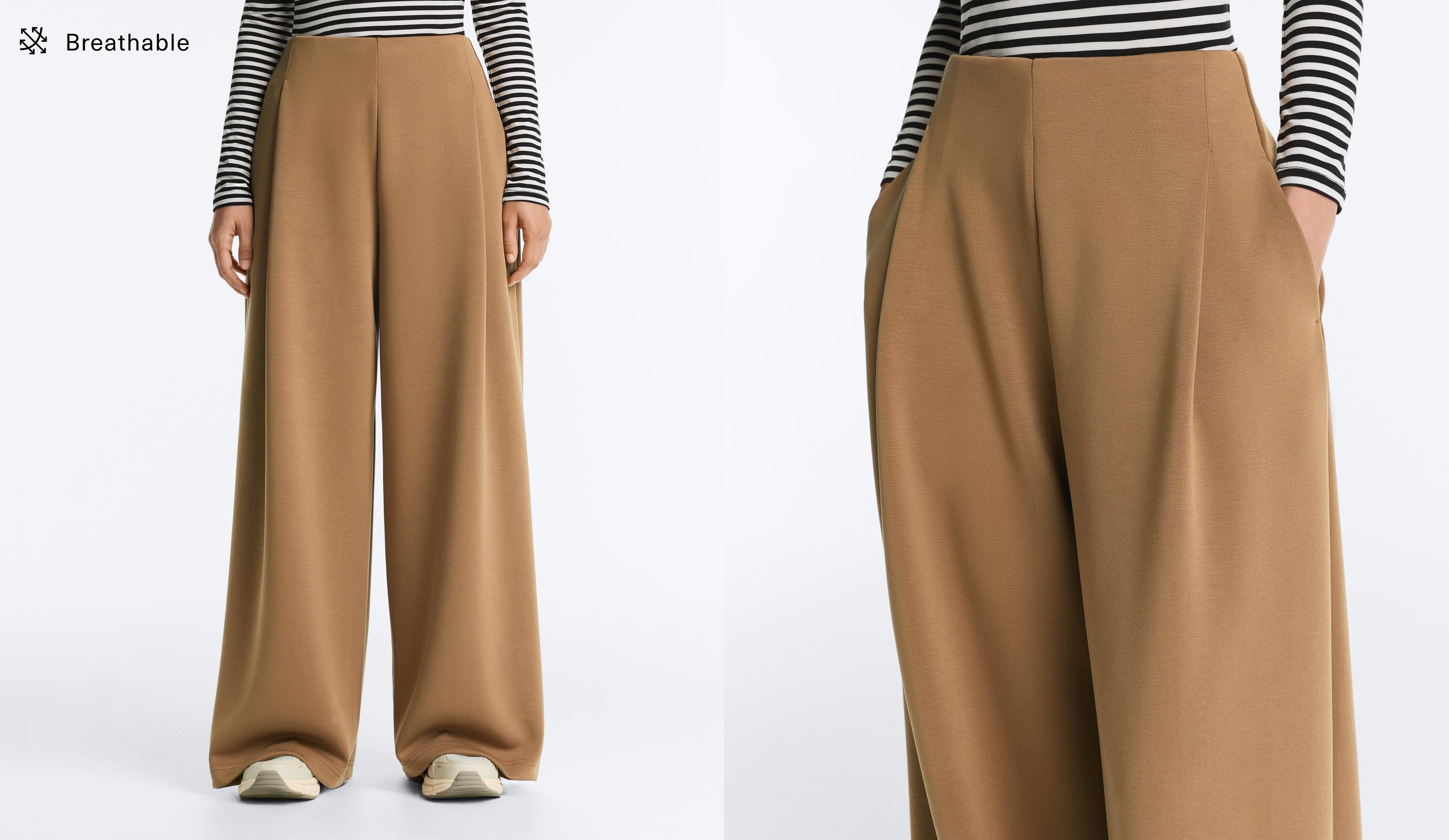 High rise twill wide-leg trousers with pleats — COPPER