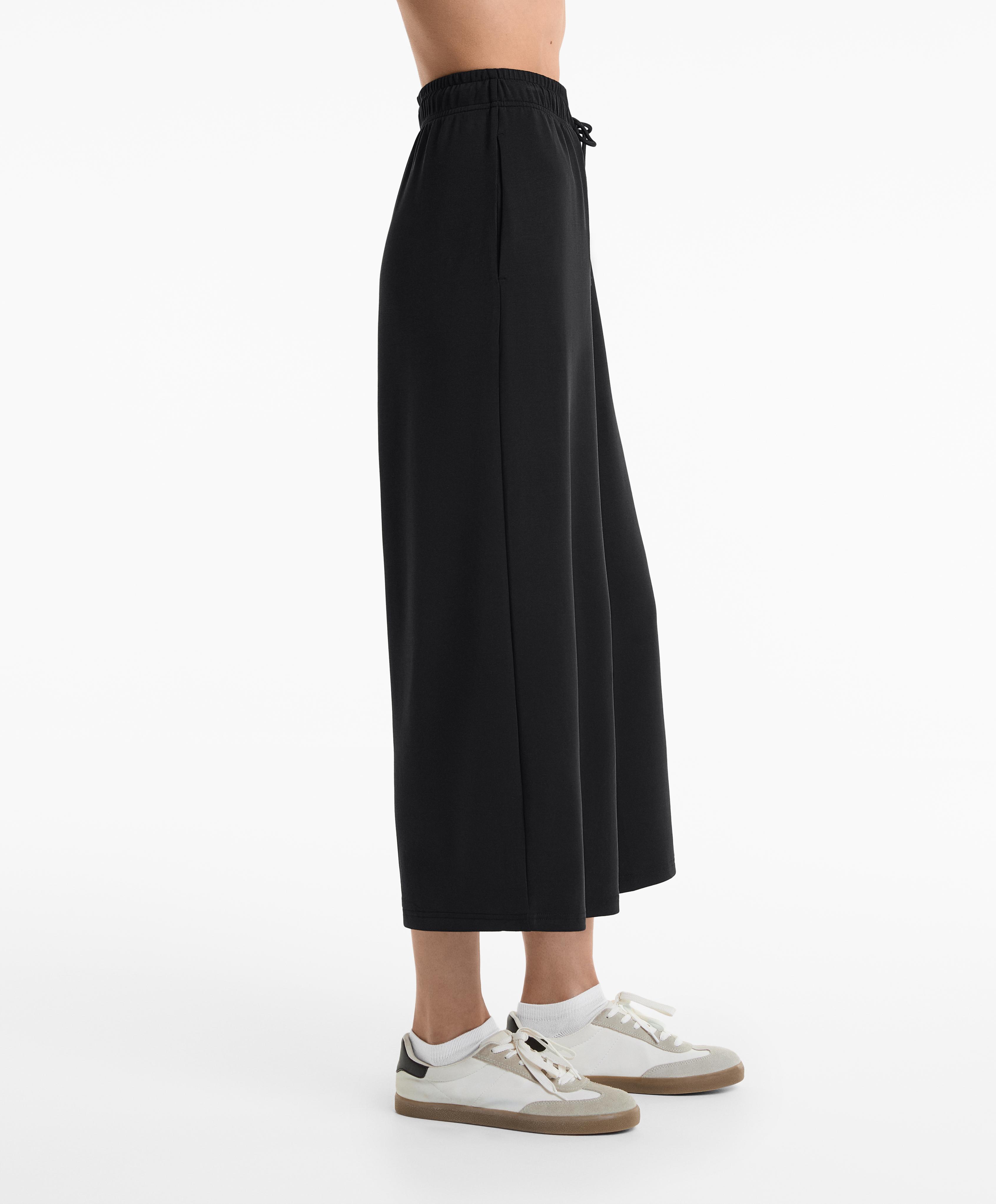 Soft-touch wide-leg crop trousers with modal — BLACK