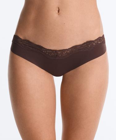 3 laser-cut lace and polyamide blend classic briefs — CHOCOLATE 3