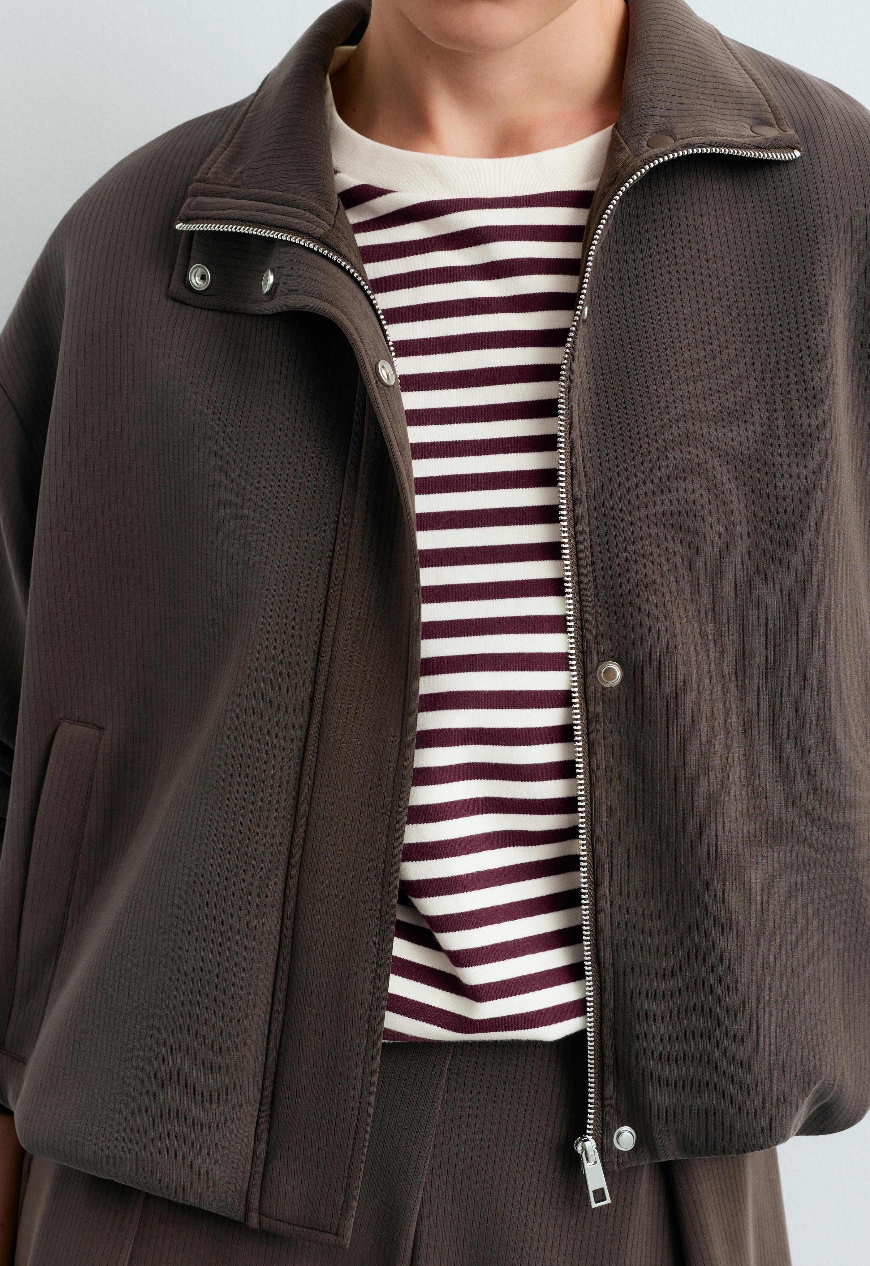 Striped jacket with modal — BROWN