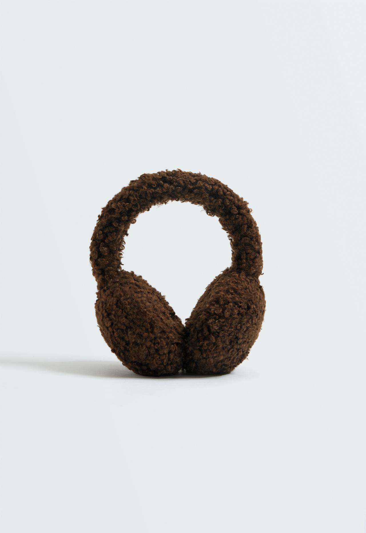 Faux-shearling earmuffs — CHOCOLATE