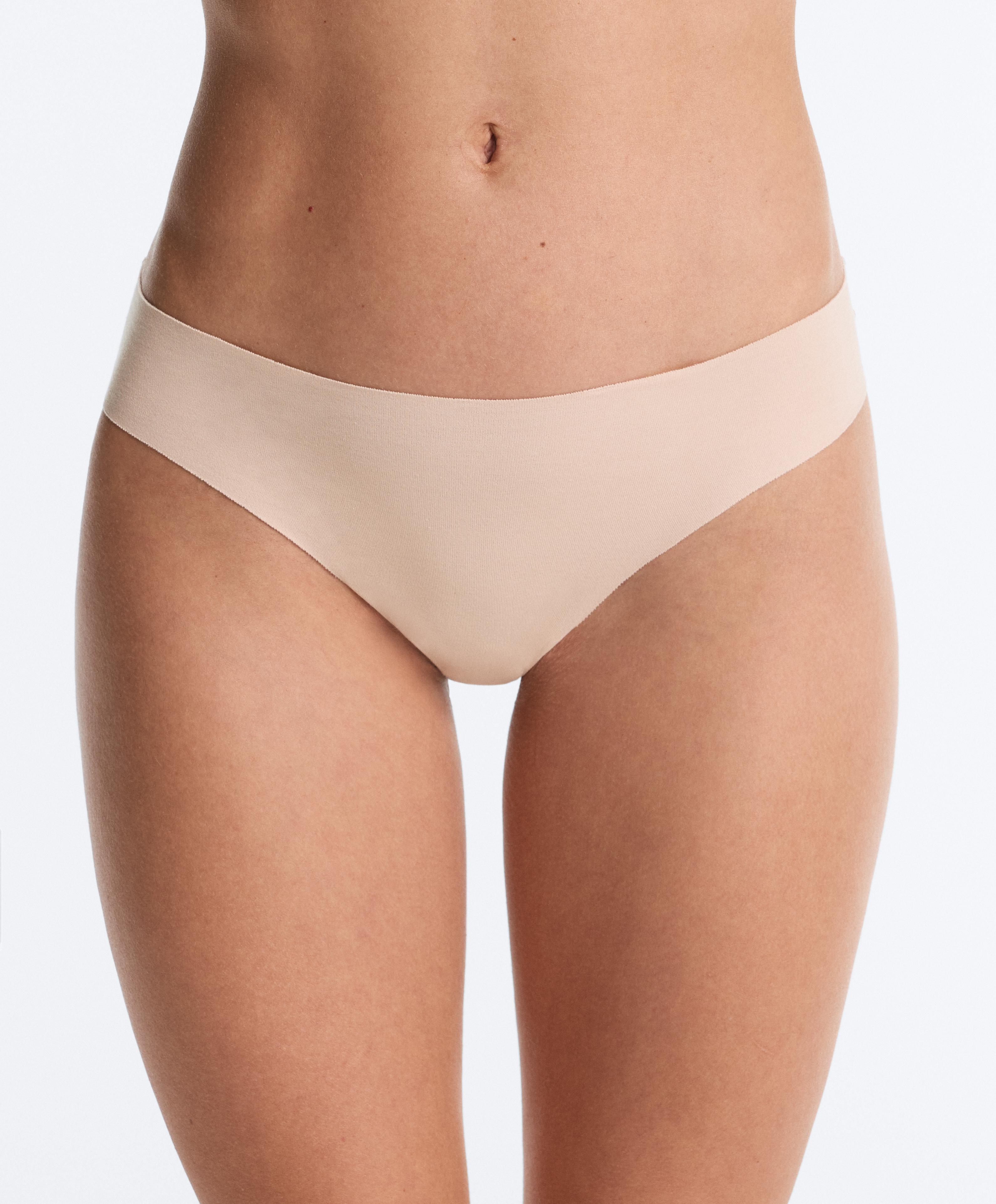 3 invisible laser cut cotton blend classic briefs — BEIGE