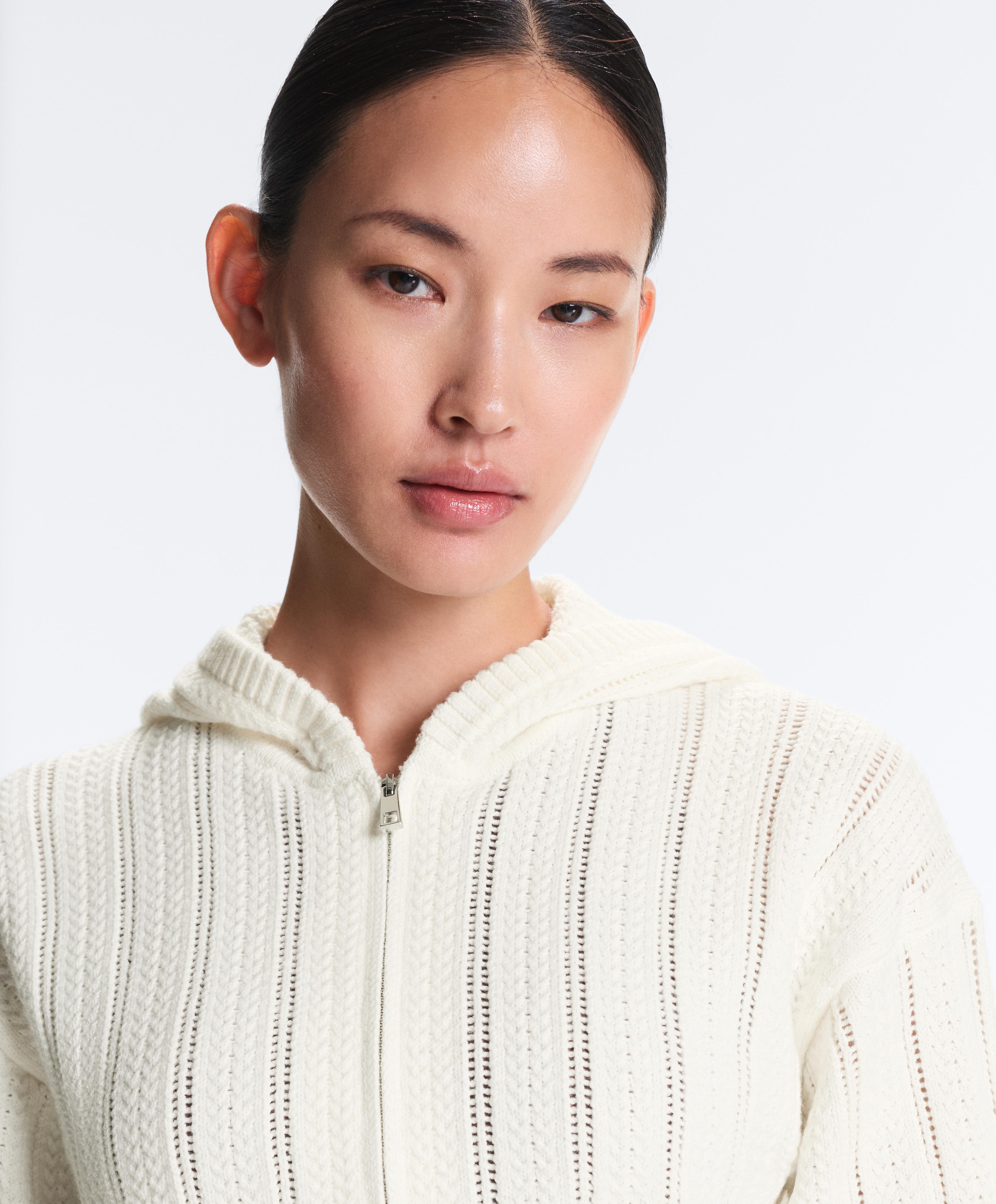 Openwork knit hooded jacket — WHITE