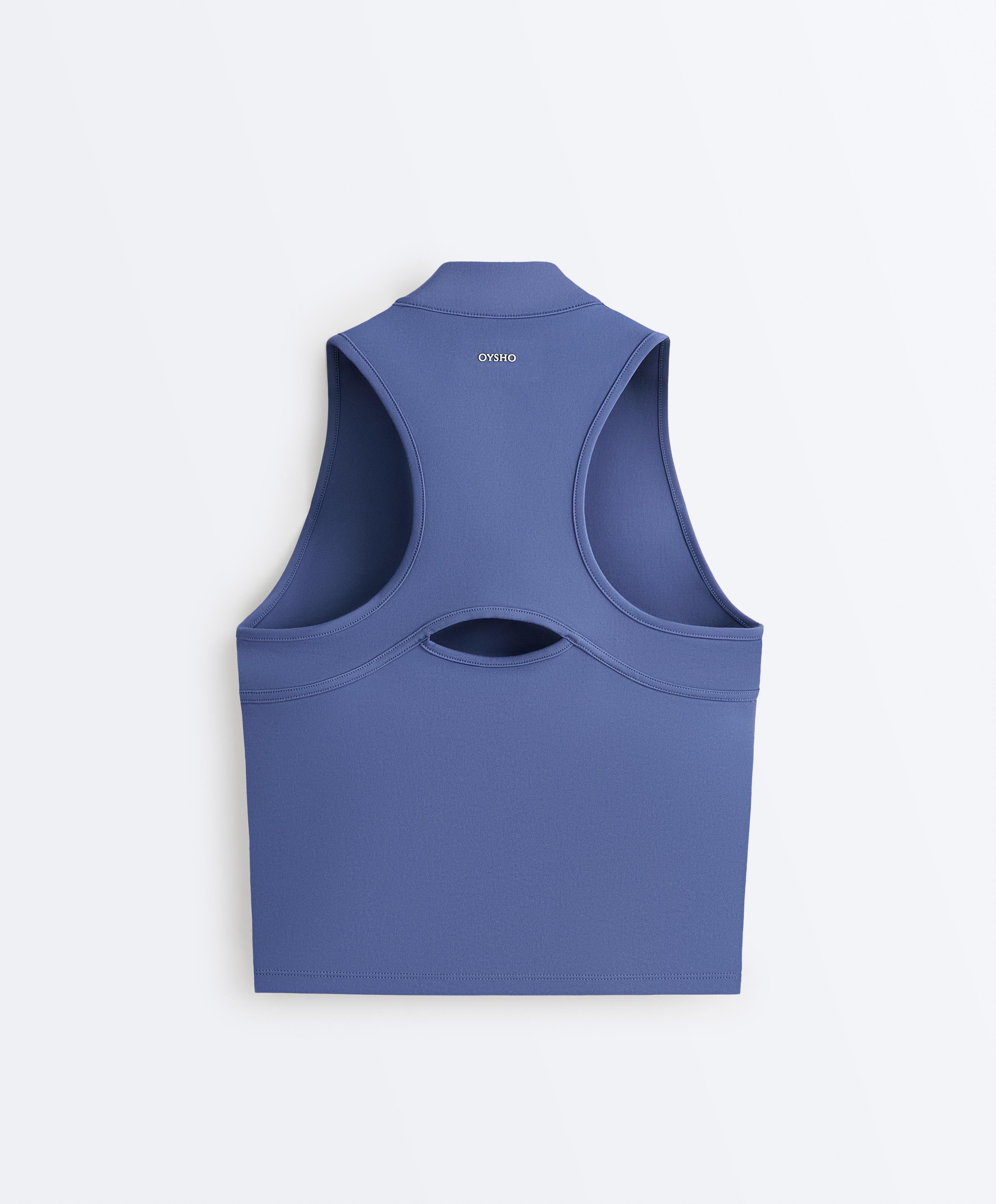 Half-zip sleeveless top — MID-WASHED BLUE