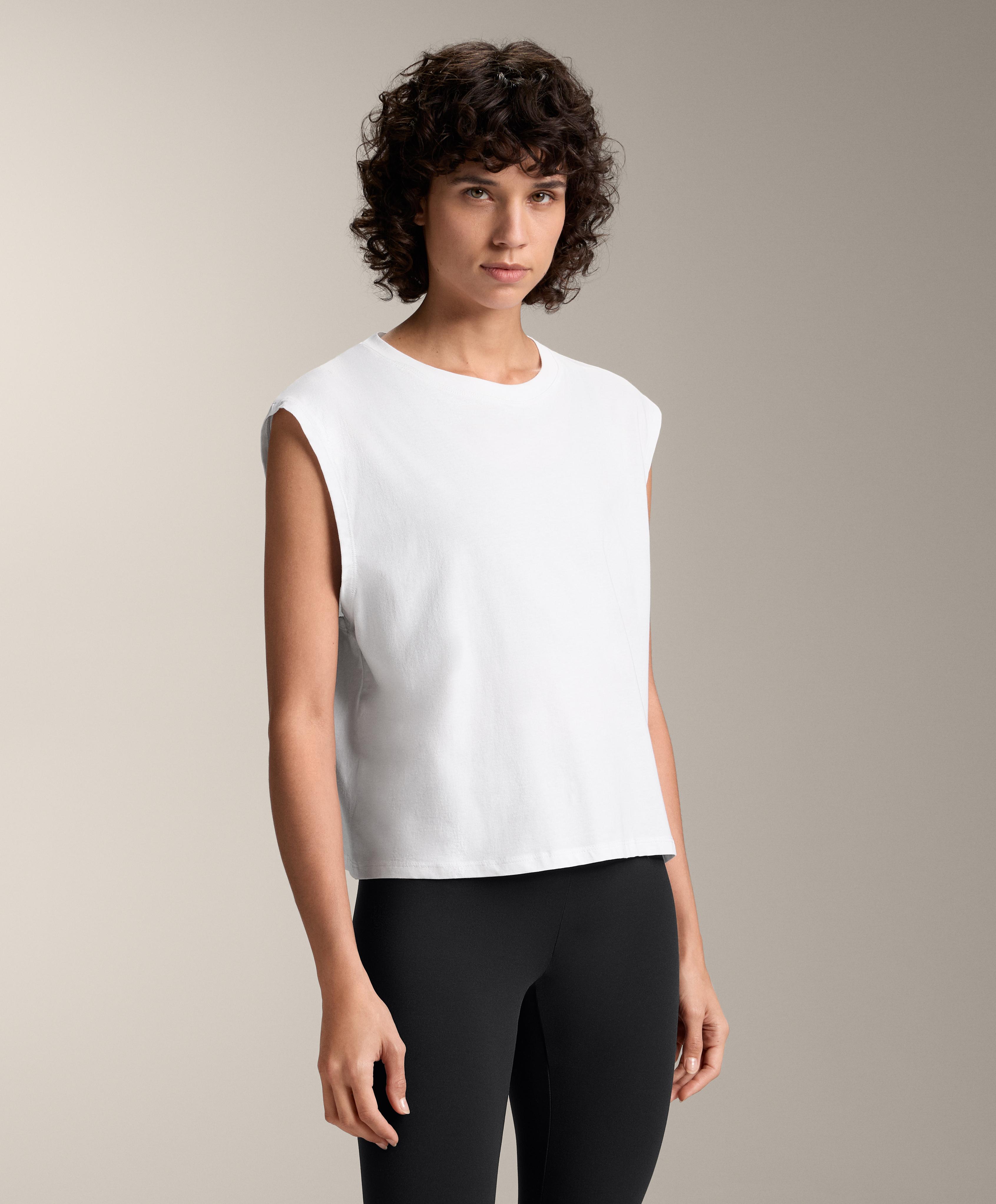Cotton blend sleeveless T-shirt — WHITE