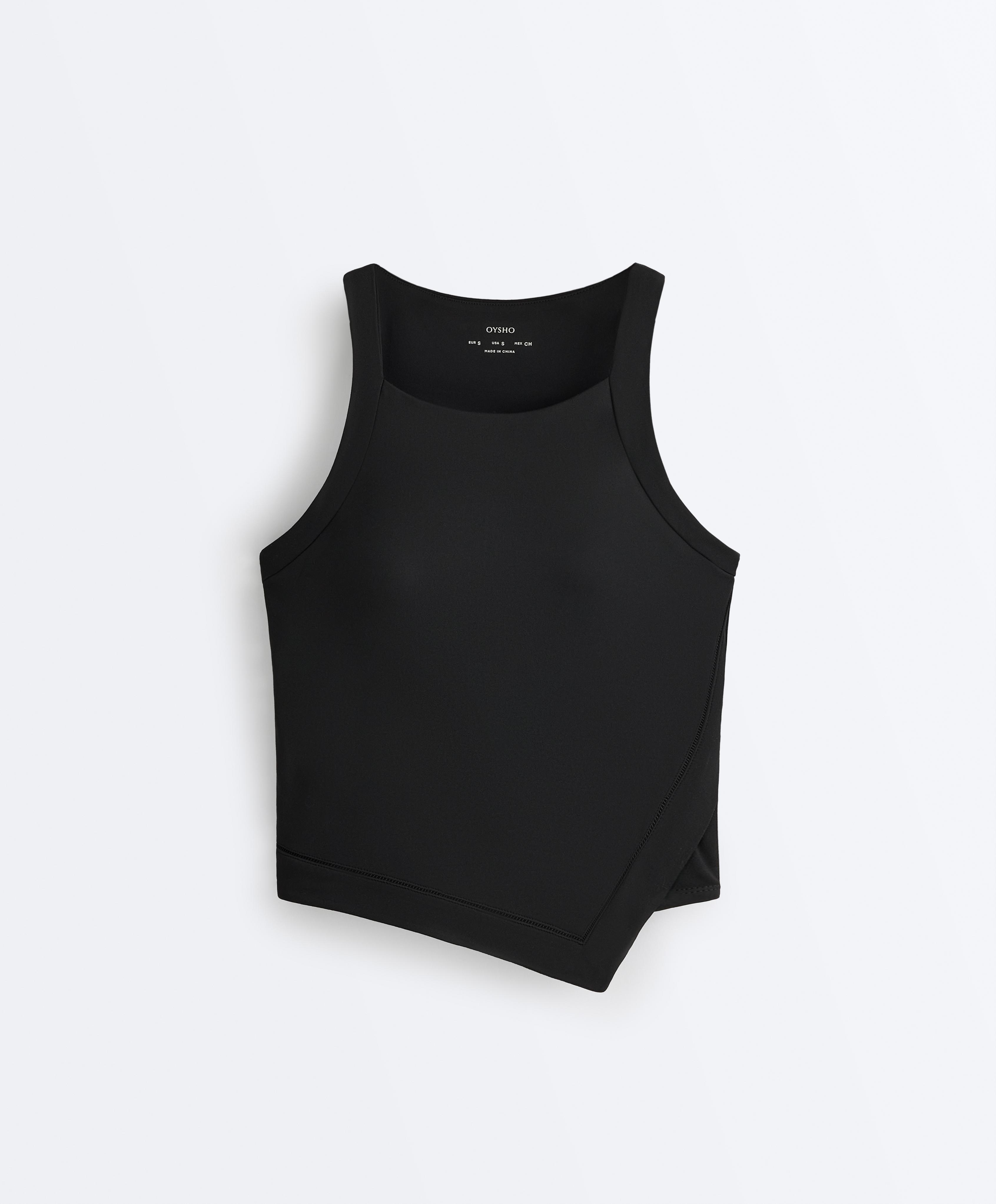 Comfortlux halterneck tank top with hemstitch — BLACK