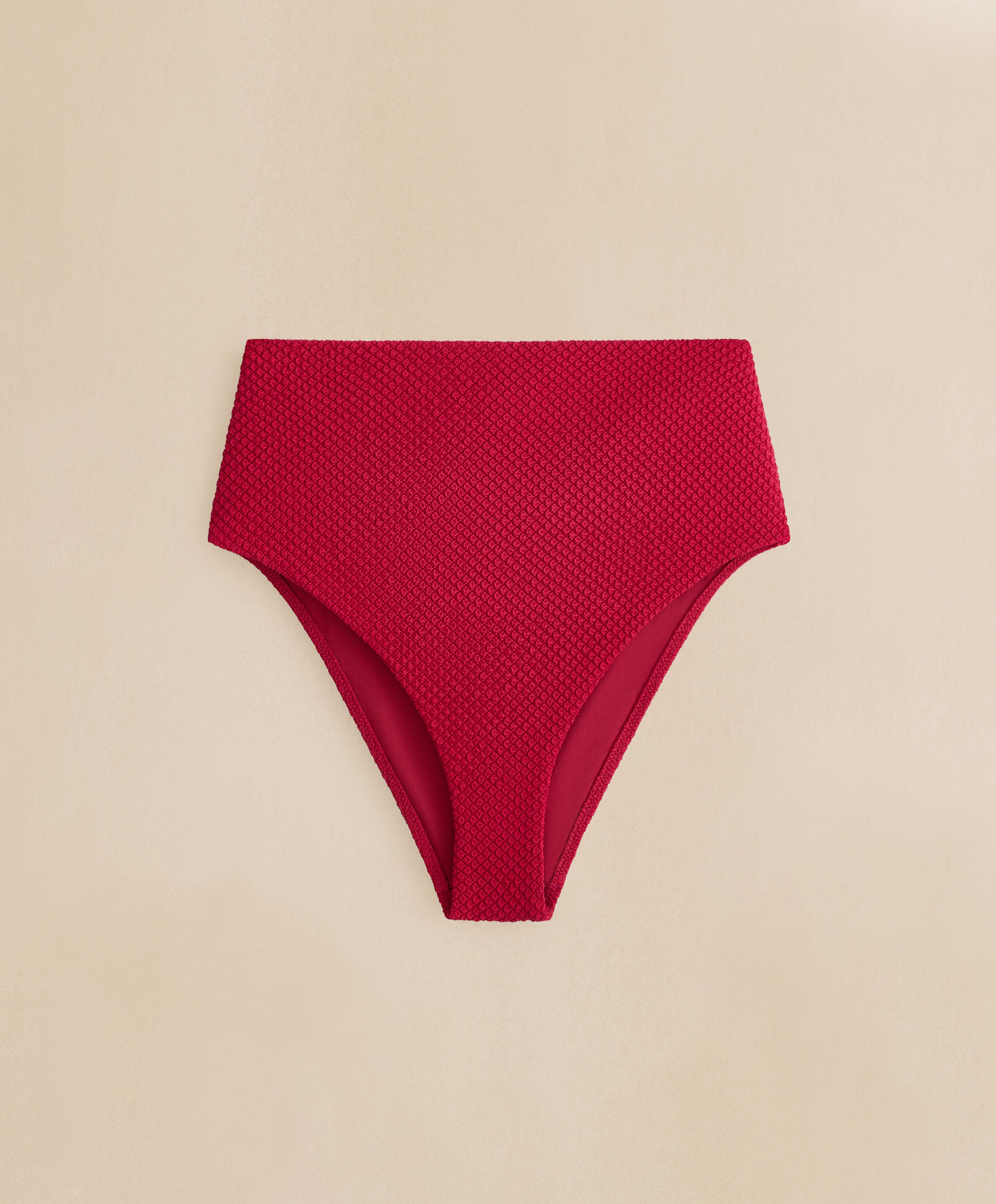 Waffle textured high-waisted bikini briefs — BRIGHT RED
