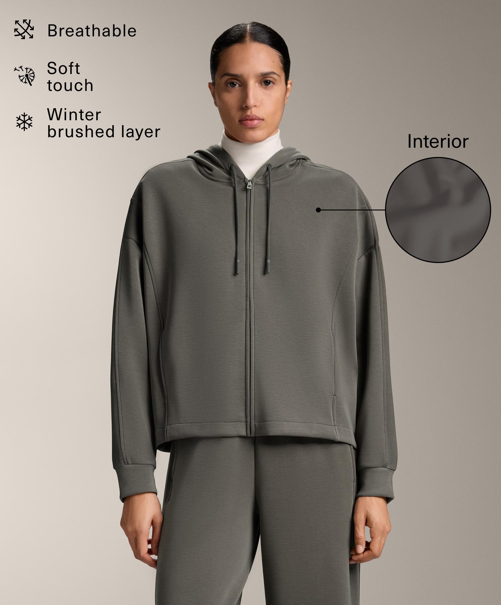 Kapuzenjacke mit Rib-Details aus Brushed Modal Kapuzenjacke mit Rib-Details aus Brushed Modal