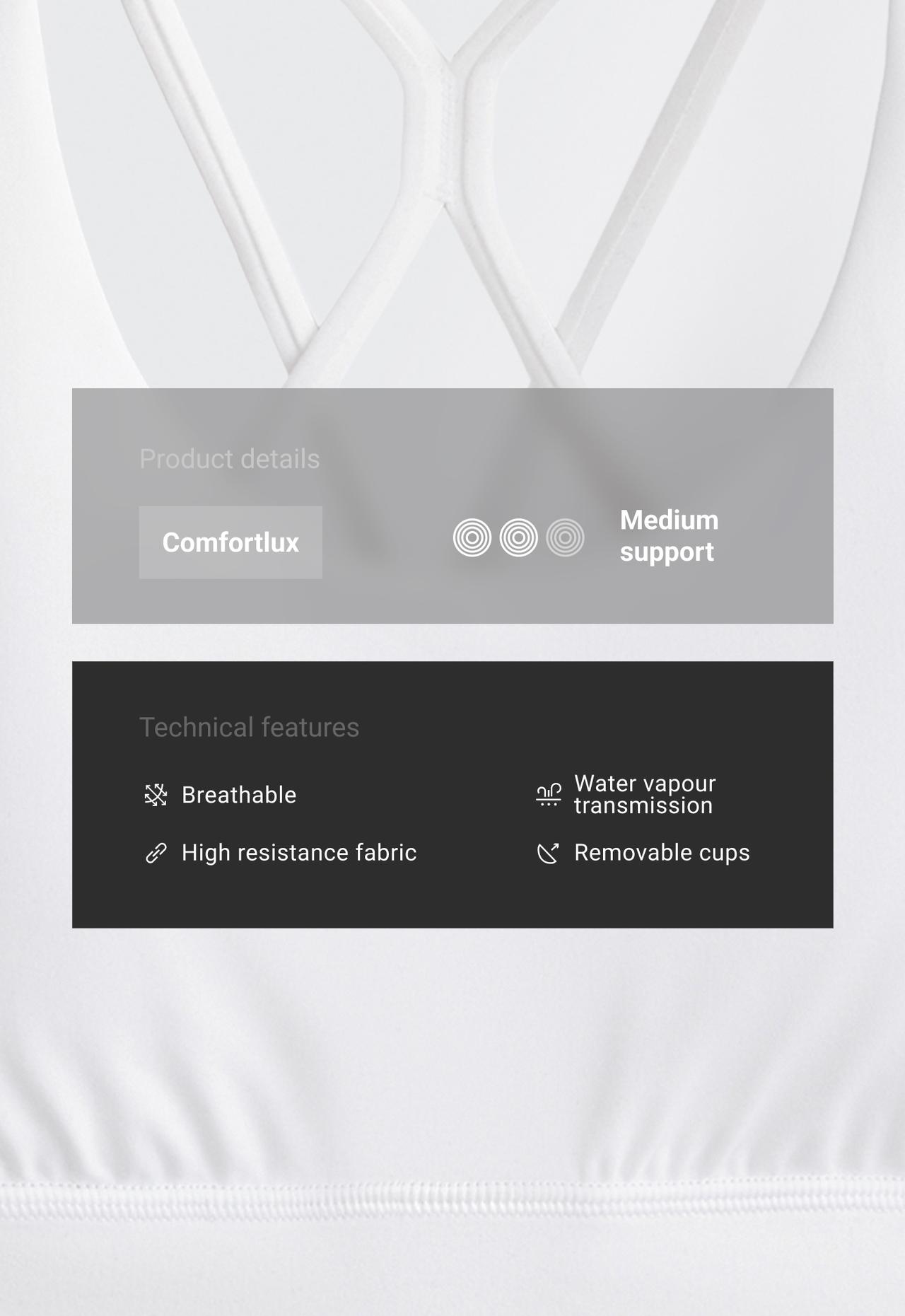 Medium support Comfortlux sports bra with cup — WHITE 