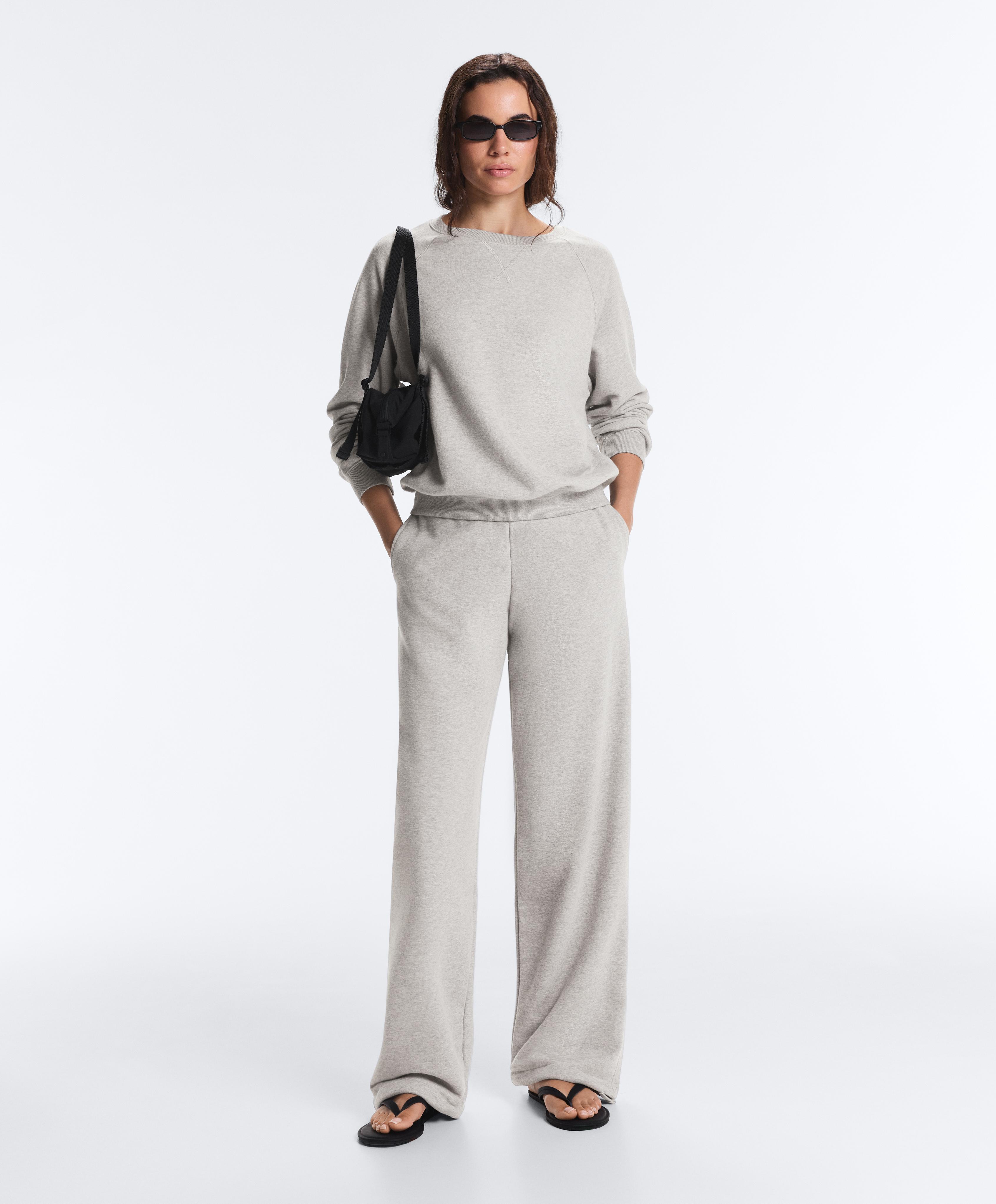 Adjustable straight-leg marl fleece trousers — MID-GREY MELANGE