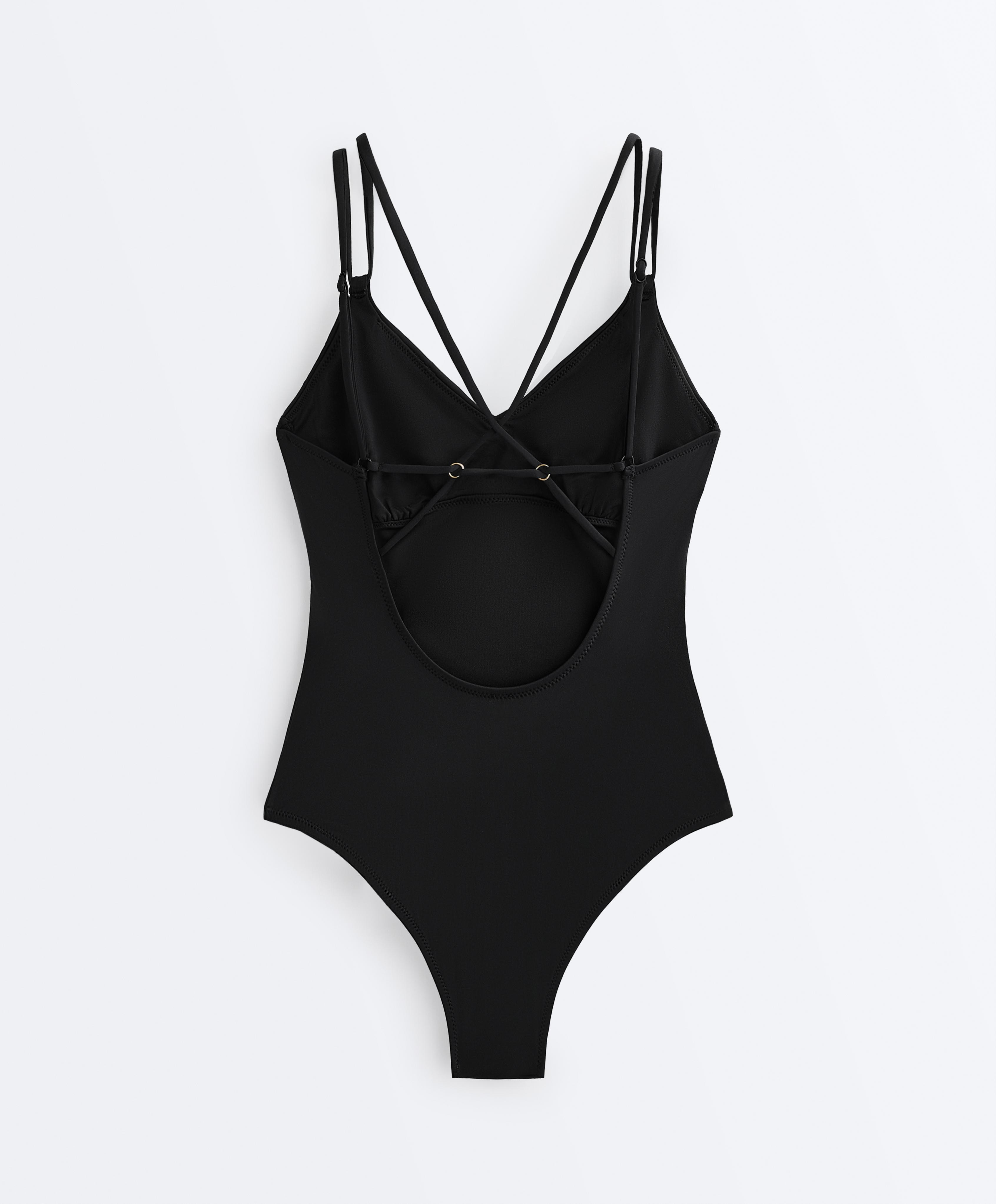 Crossover strap swimsuit — BLACK