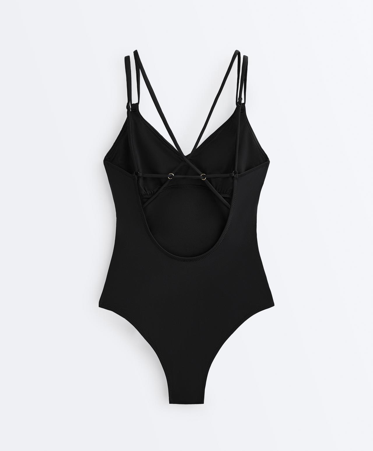 Crossover strap swimsuit — BLACK