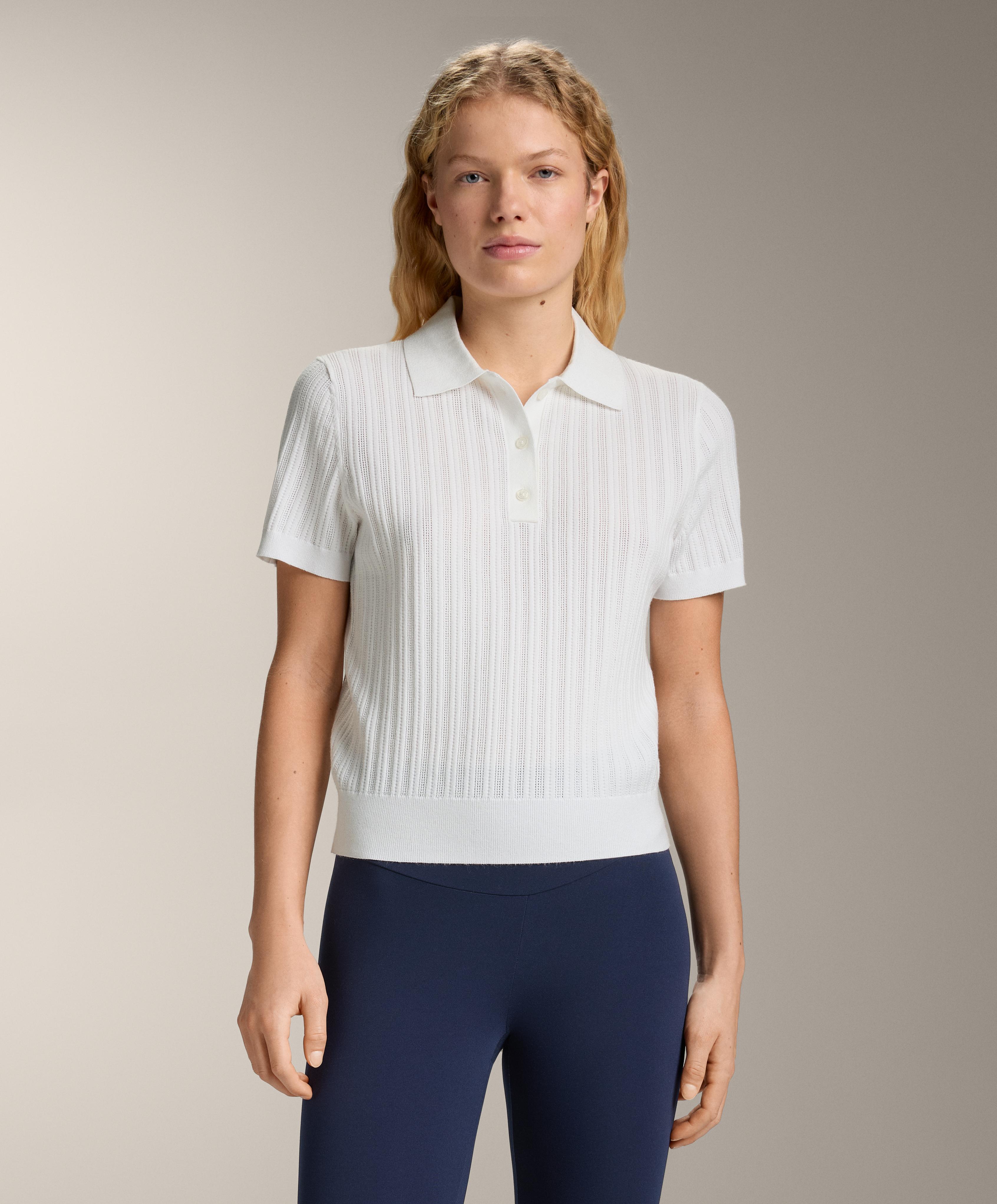 Pointelle knit polo shirt