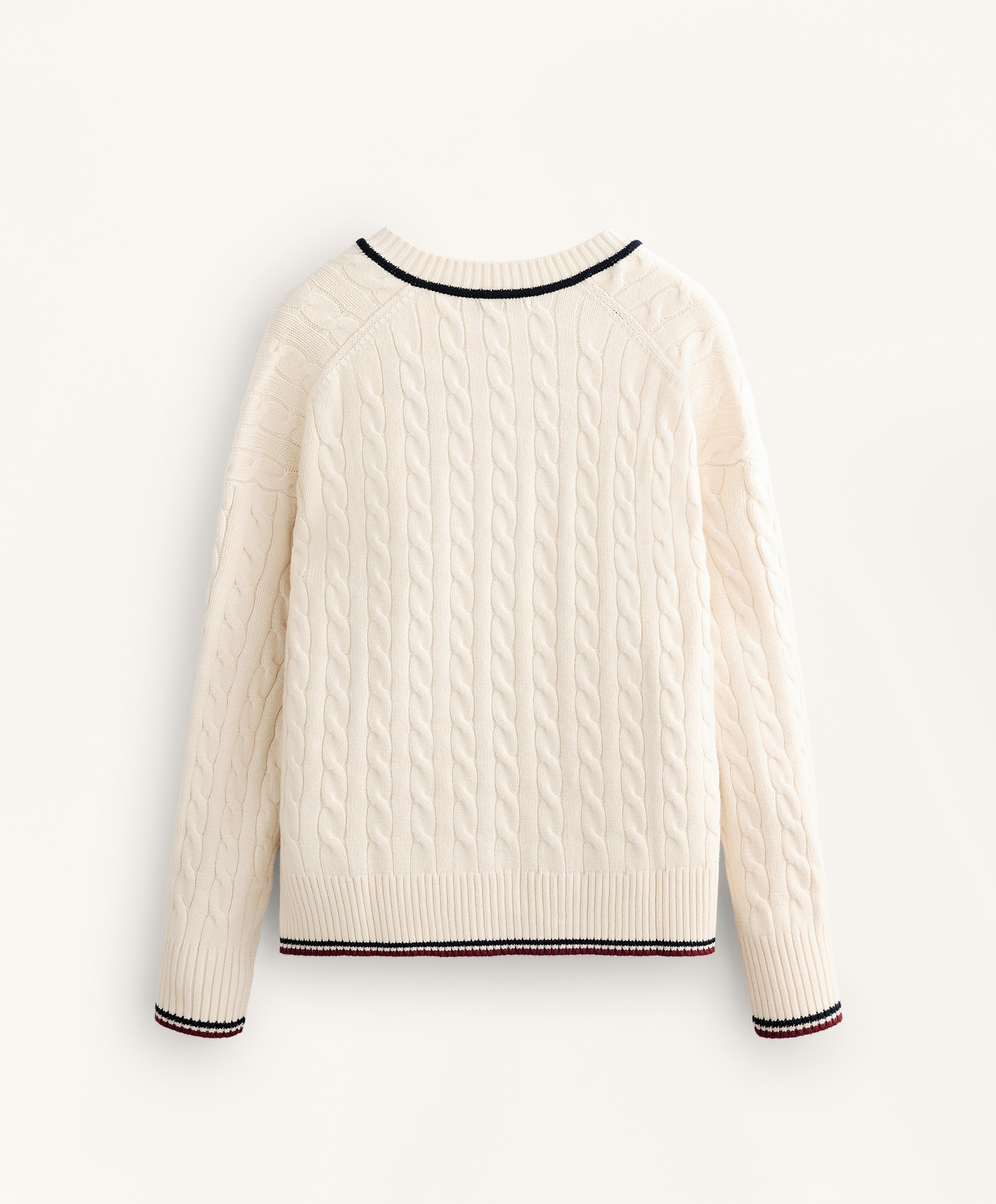V-neck mini cable knit jumper — ECRU