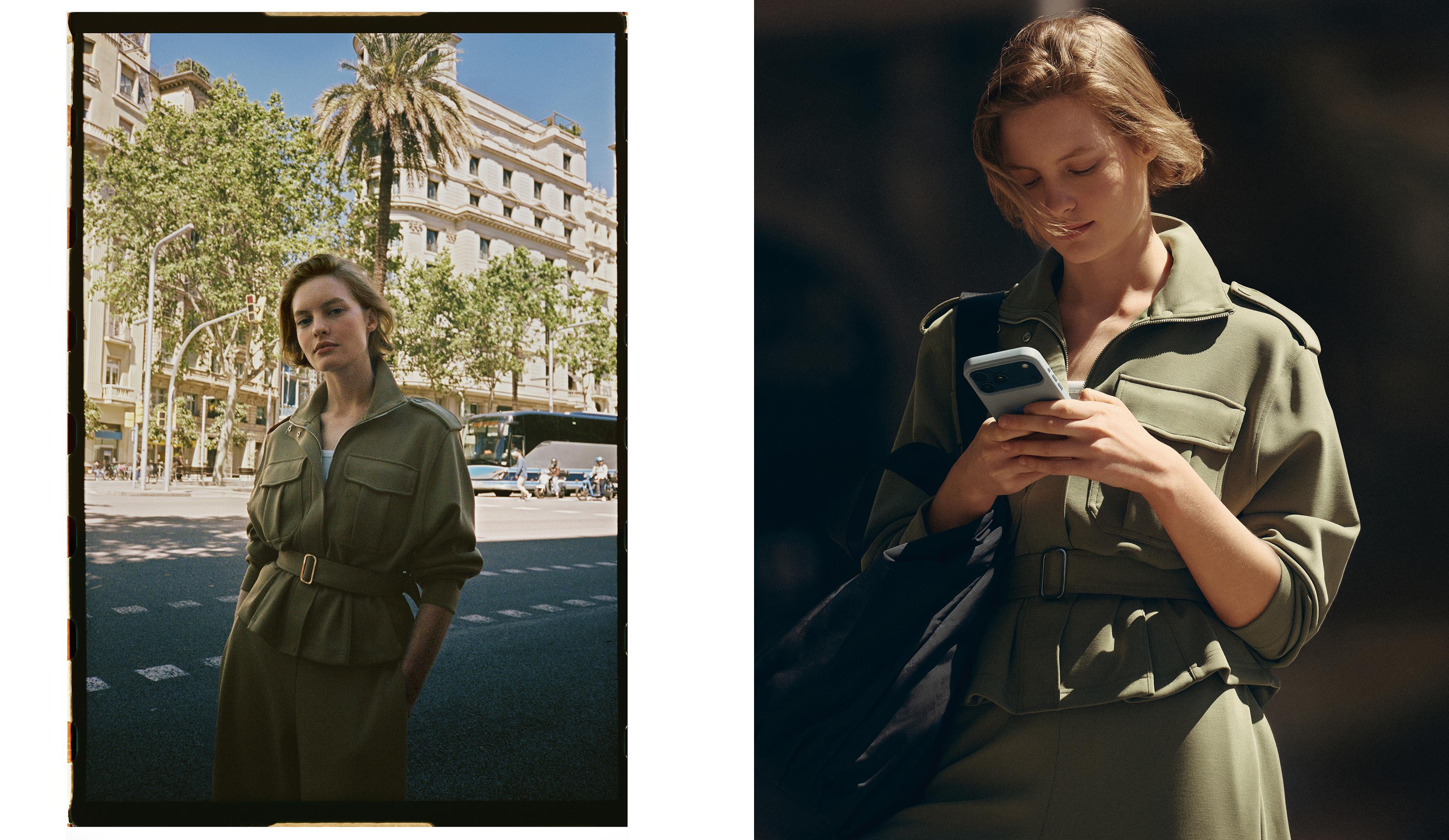 Chaqueta utility corta piqué cinturón Chaqueta utility corta piqué cinturón