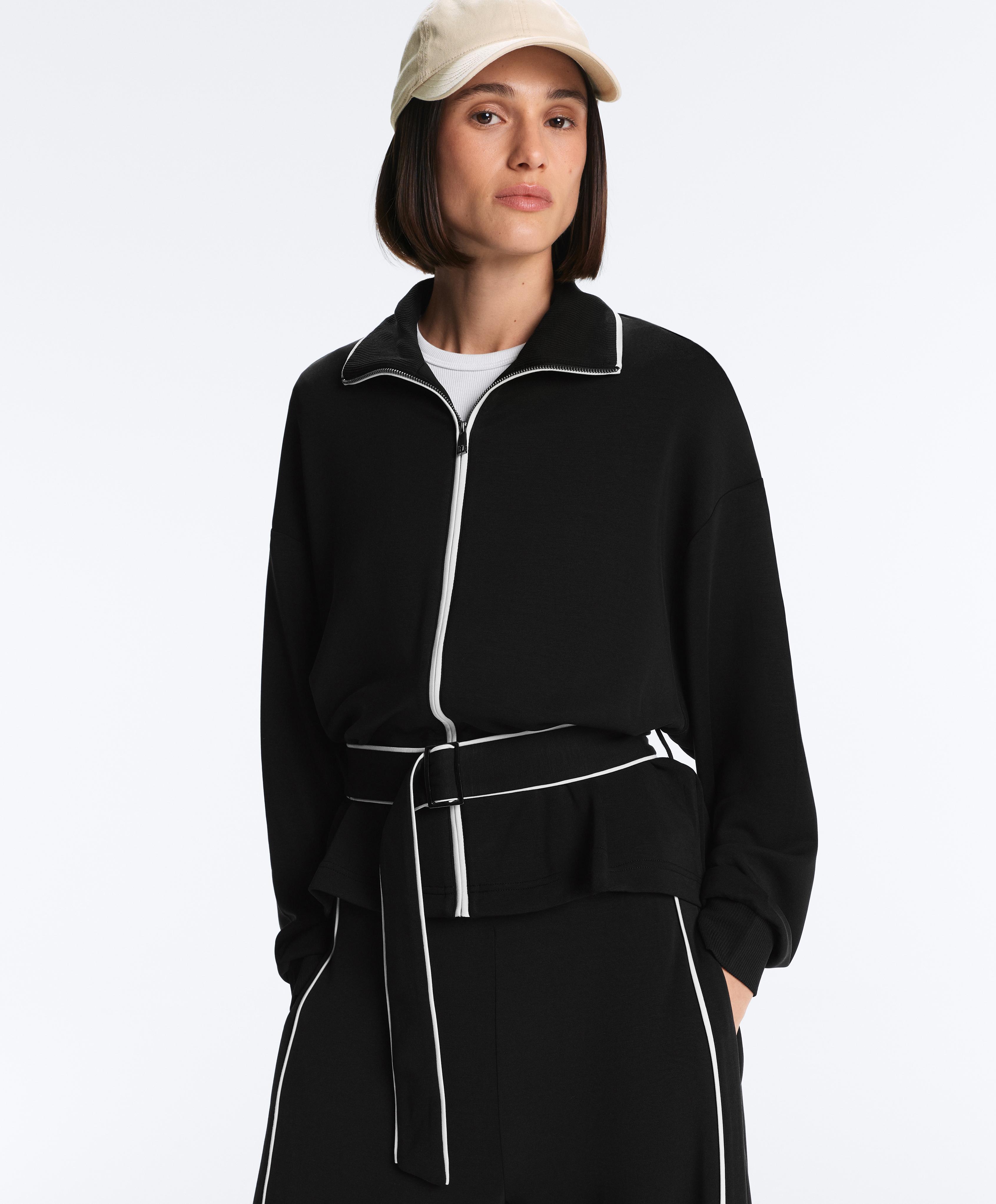 Piping jacket with soft-touch modal — BLACK