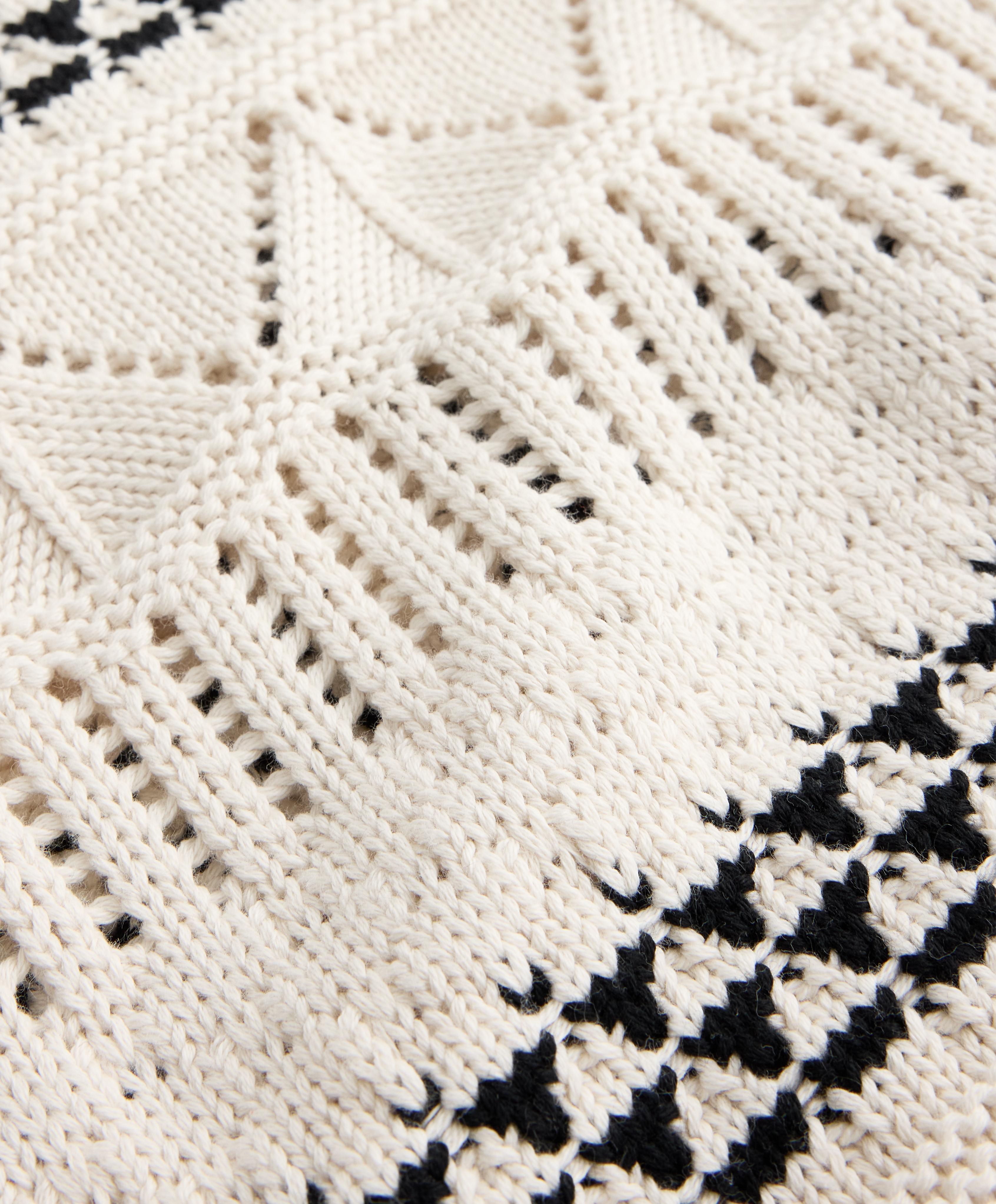100% cotton open-knit contrast vest — PALE ECRU
