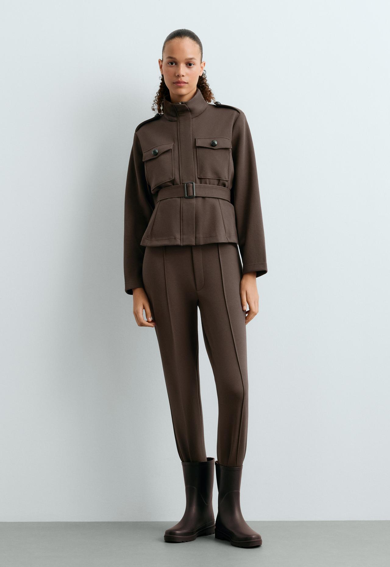 Slim-fit stirrup trousers with cotton — BROWN