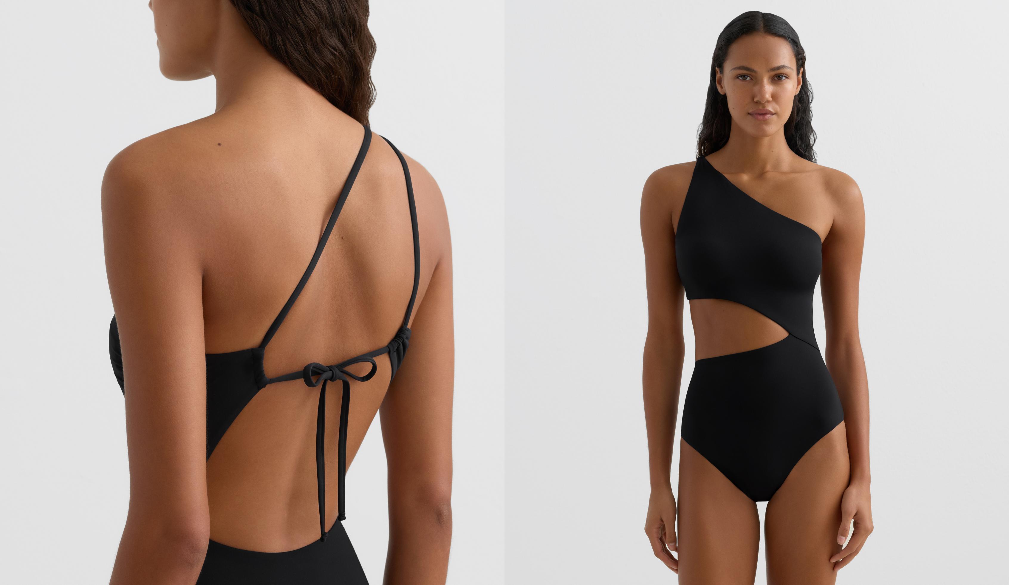 Tie-side asymmetric trikini — BLACK