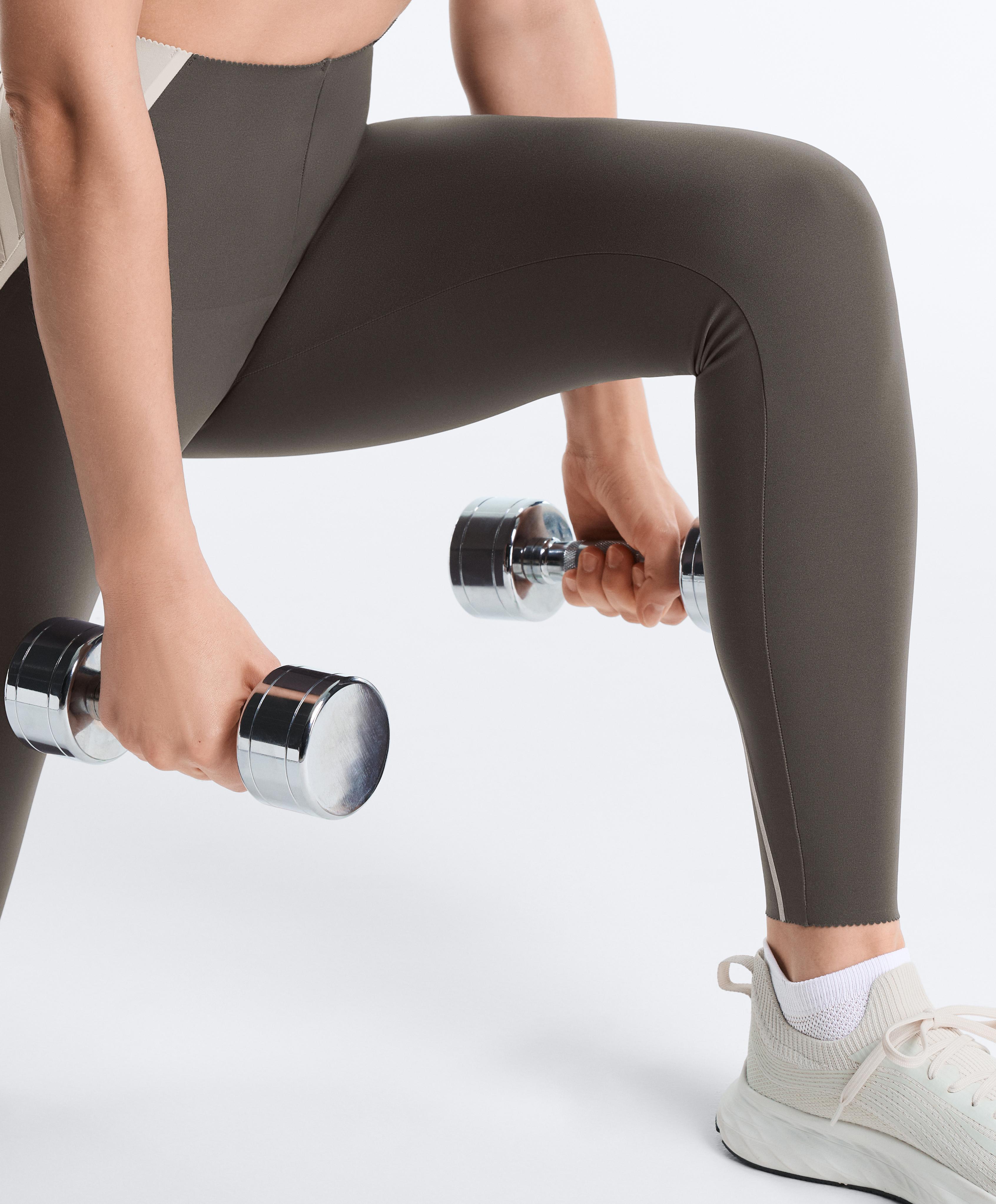 High-rise Compressive reflective core control ankle-length leggings — CHARCOAL GREY