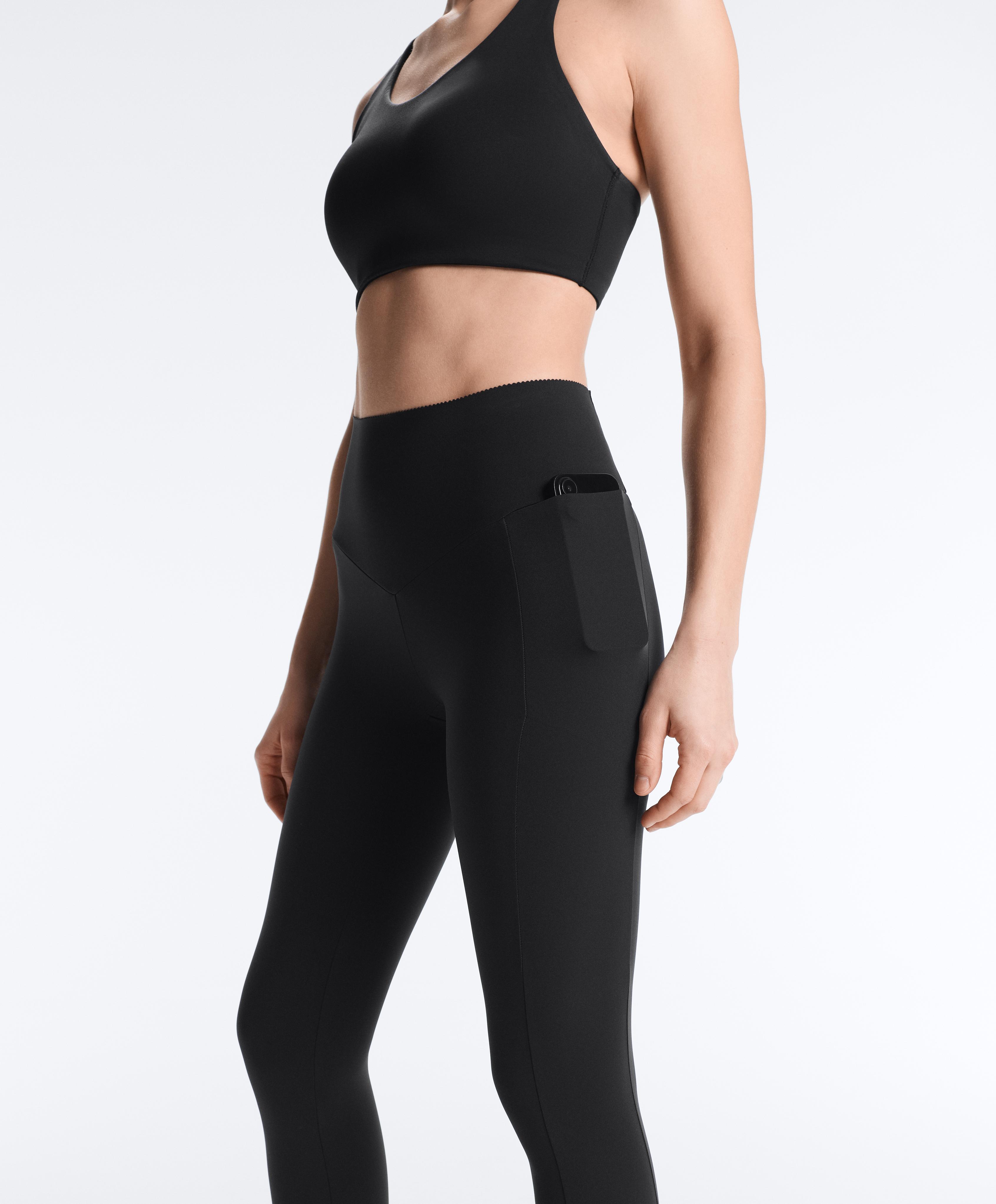 Compressive high-waisted pocket ankle-length leggings — BLACK