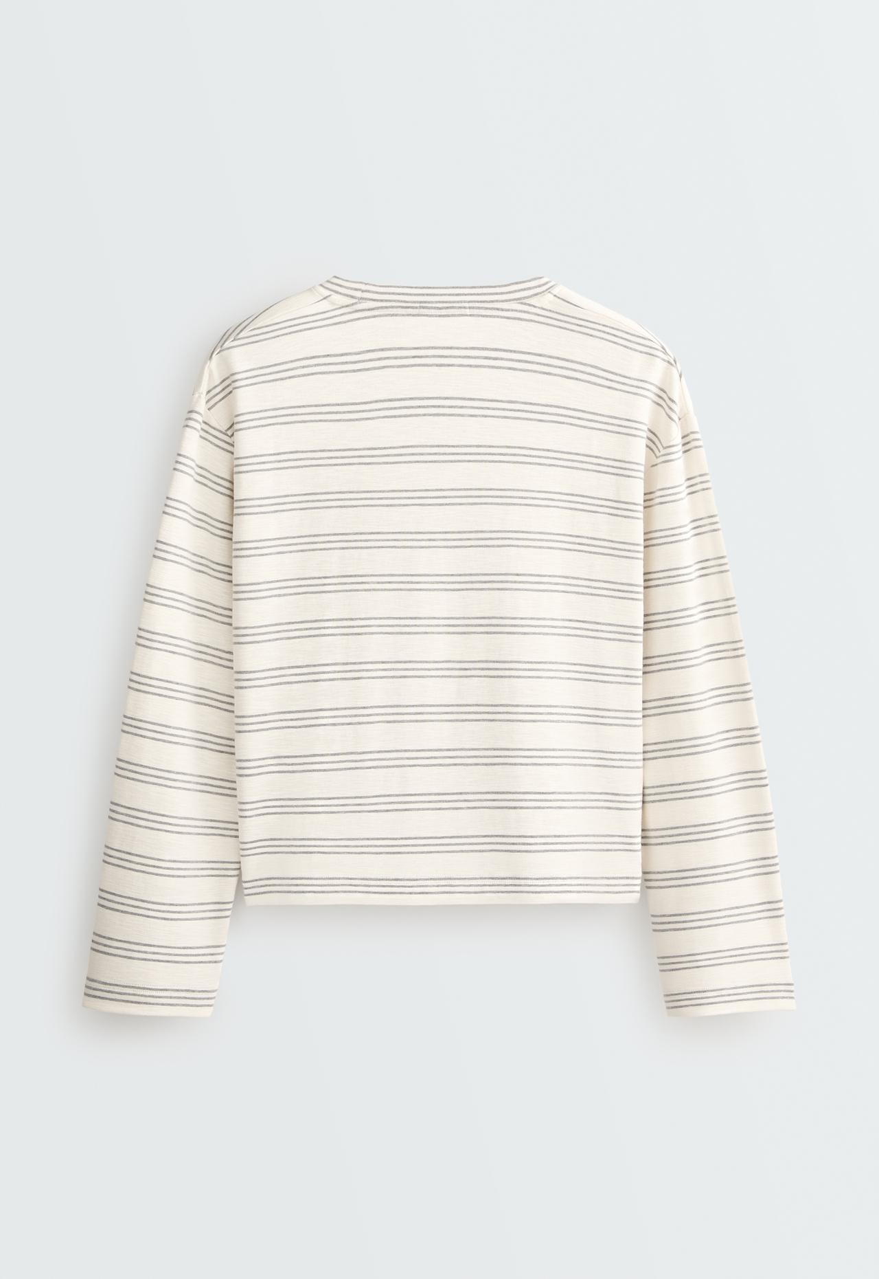 Rustic striped relaxed long-sleeved T-shirt — PALE ECRU