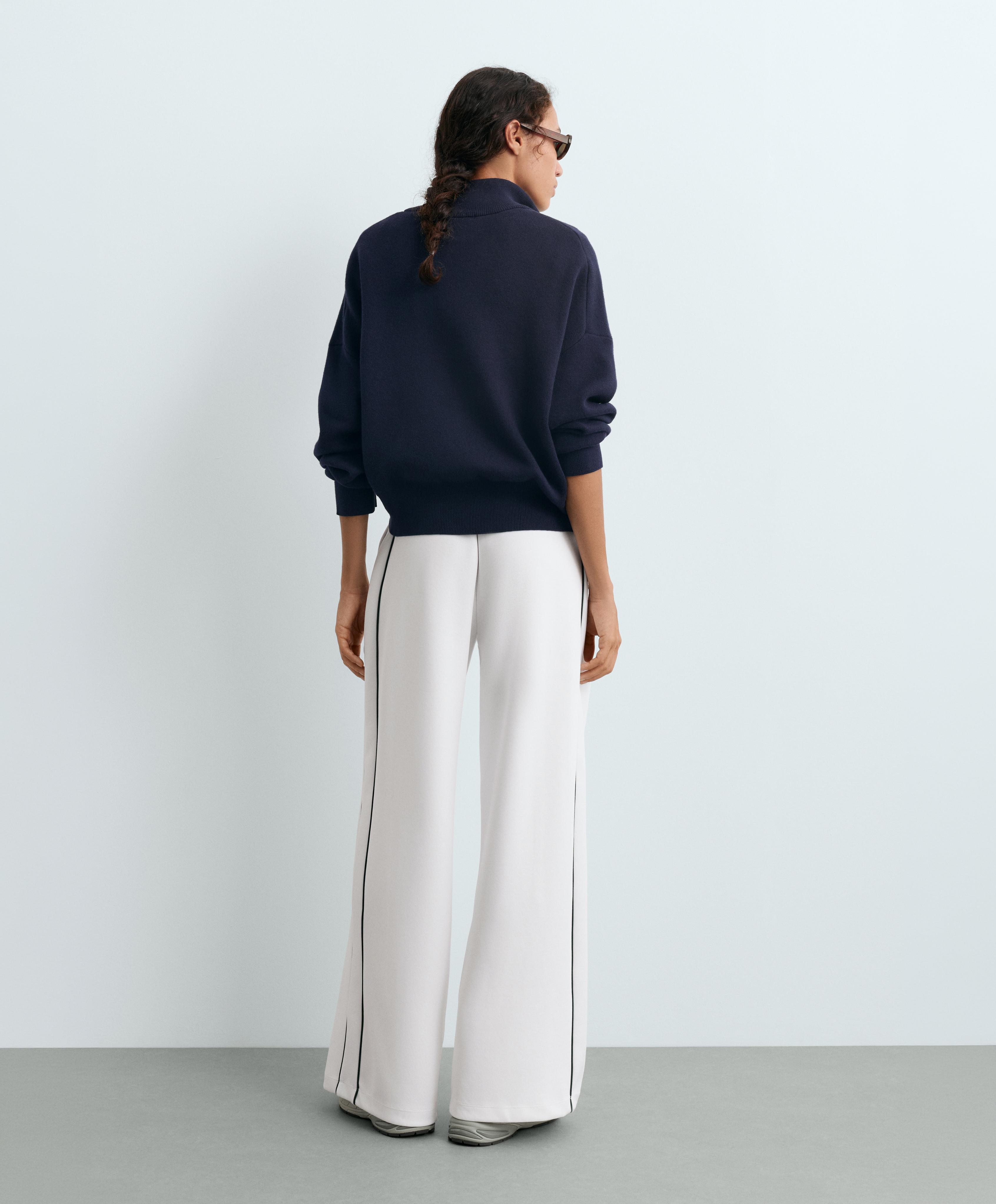 Cotton piqué straight-leg trousers with piping — WHITE 