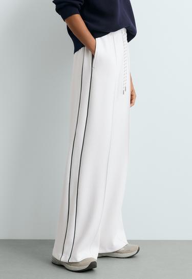 Cotton piqué straight-leg trousers with piping — WHITE  3