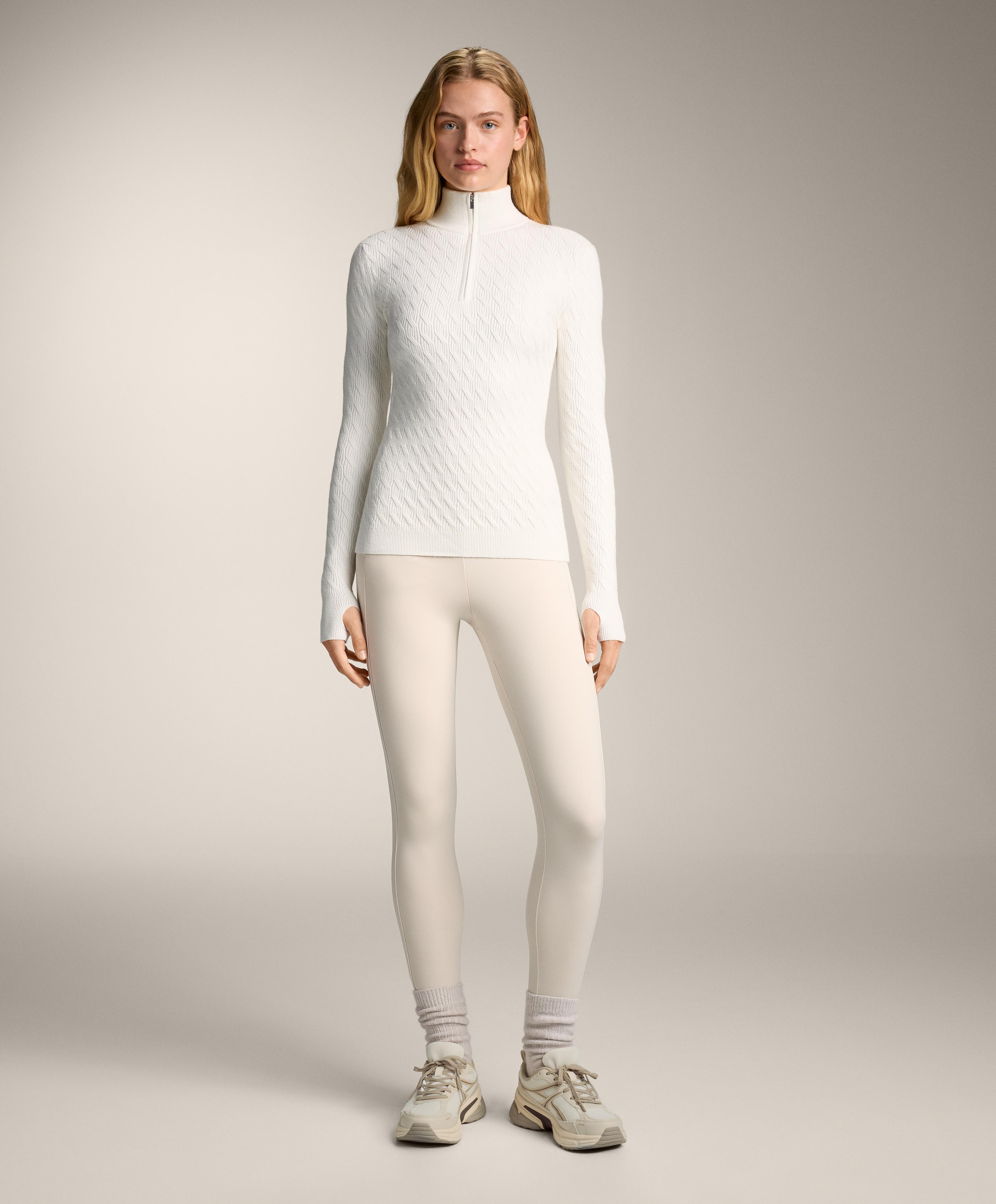 Jacquard knit thermal base layer T-shirt — WHITE
