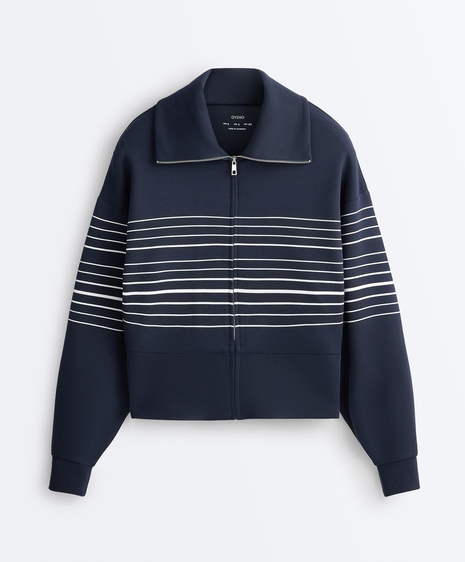 Soft-touch striped sailor jacket with modal — NAVY BLUE