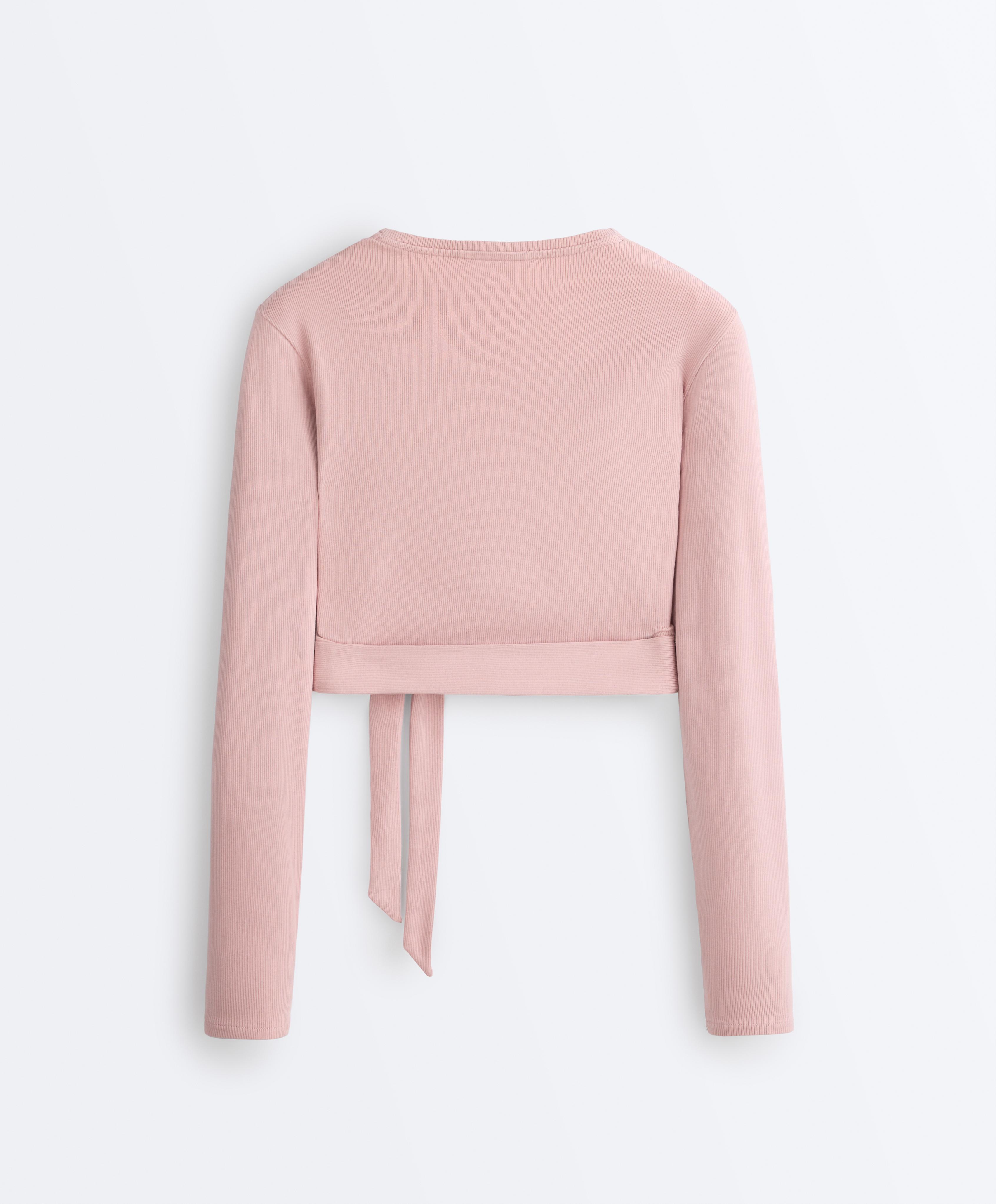 Rib cotton blend wrap T-shirt — NUDE PINK
