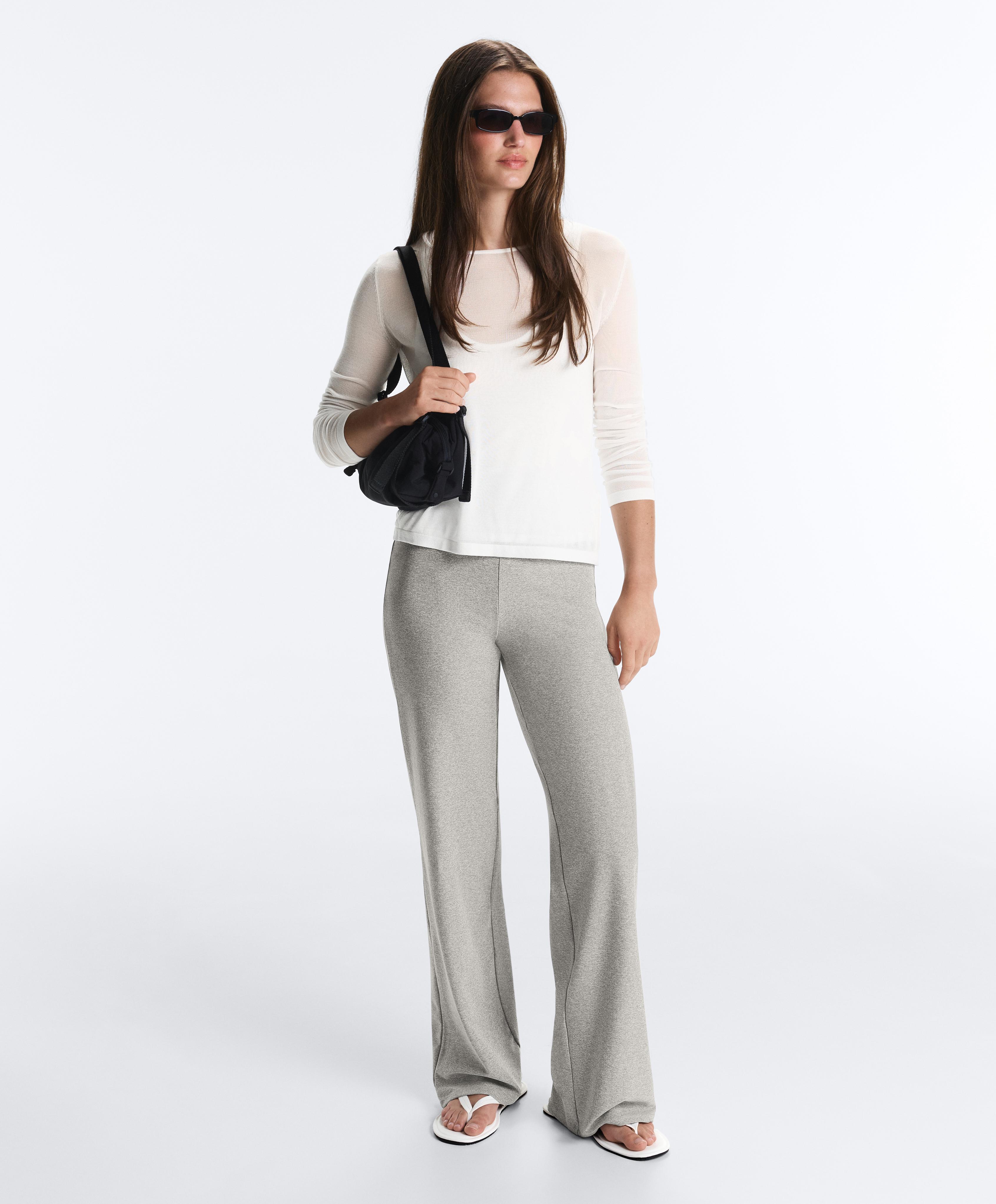 Comfortlux high-waisted straight-leg heathered trousers — GREY MELANGE