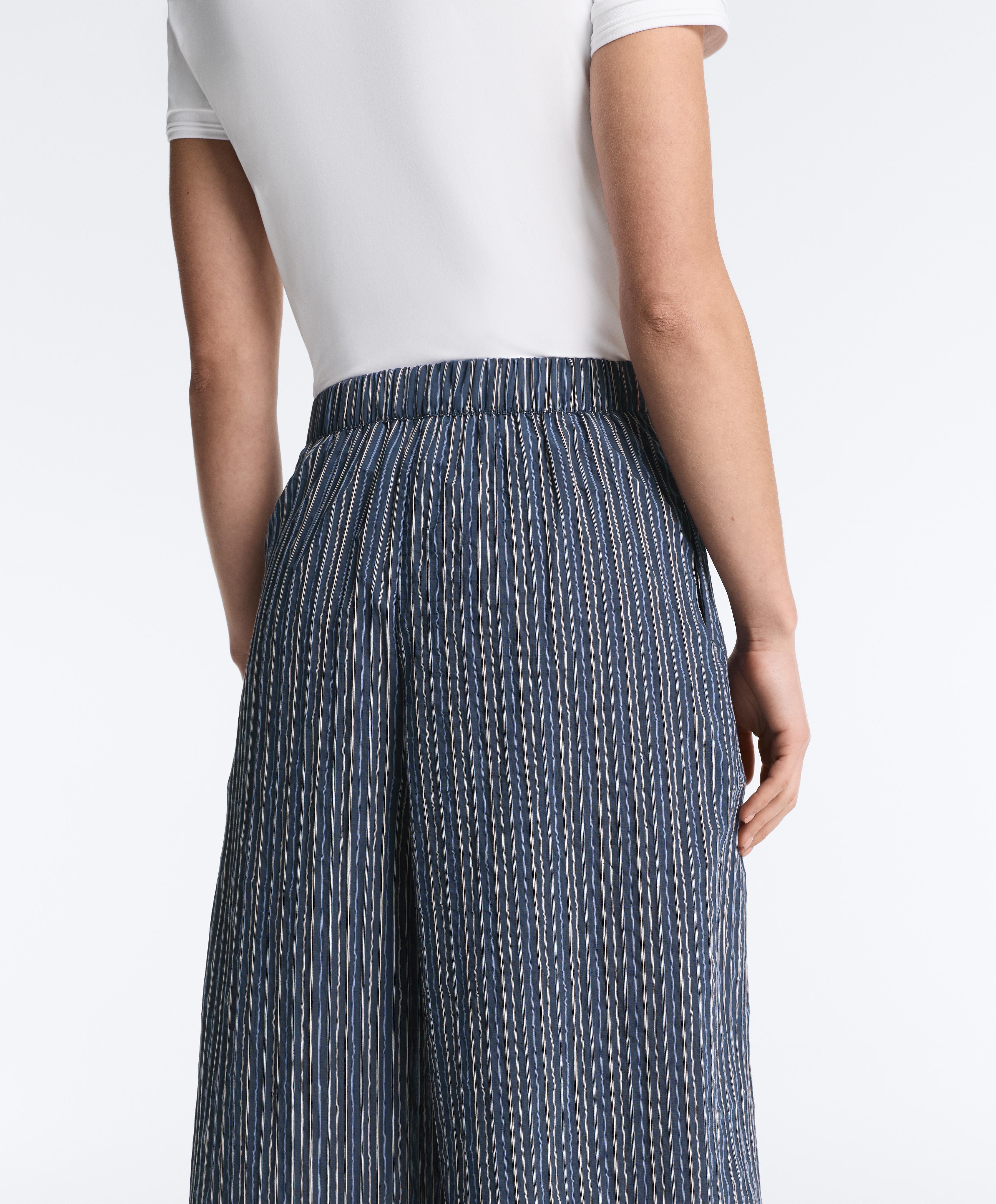 Wide leg cotton blend stripe trousers — DARK NAVY