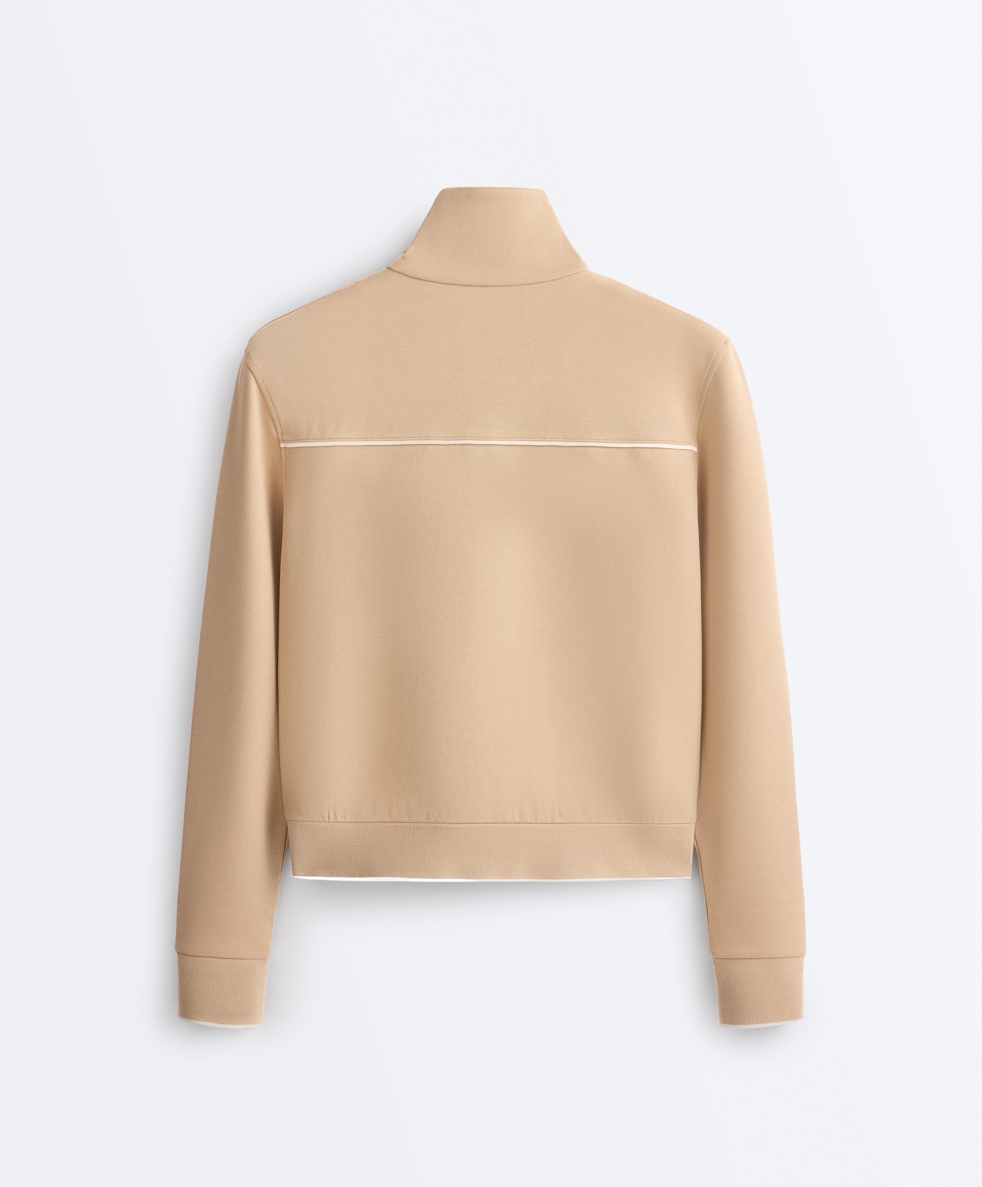 Cotton piqué jacket with piping — BEIGE