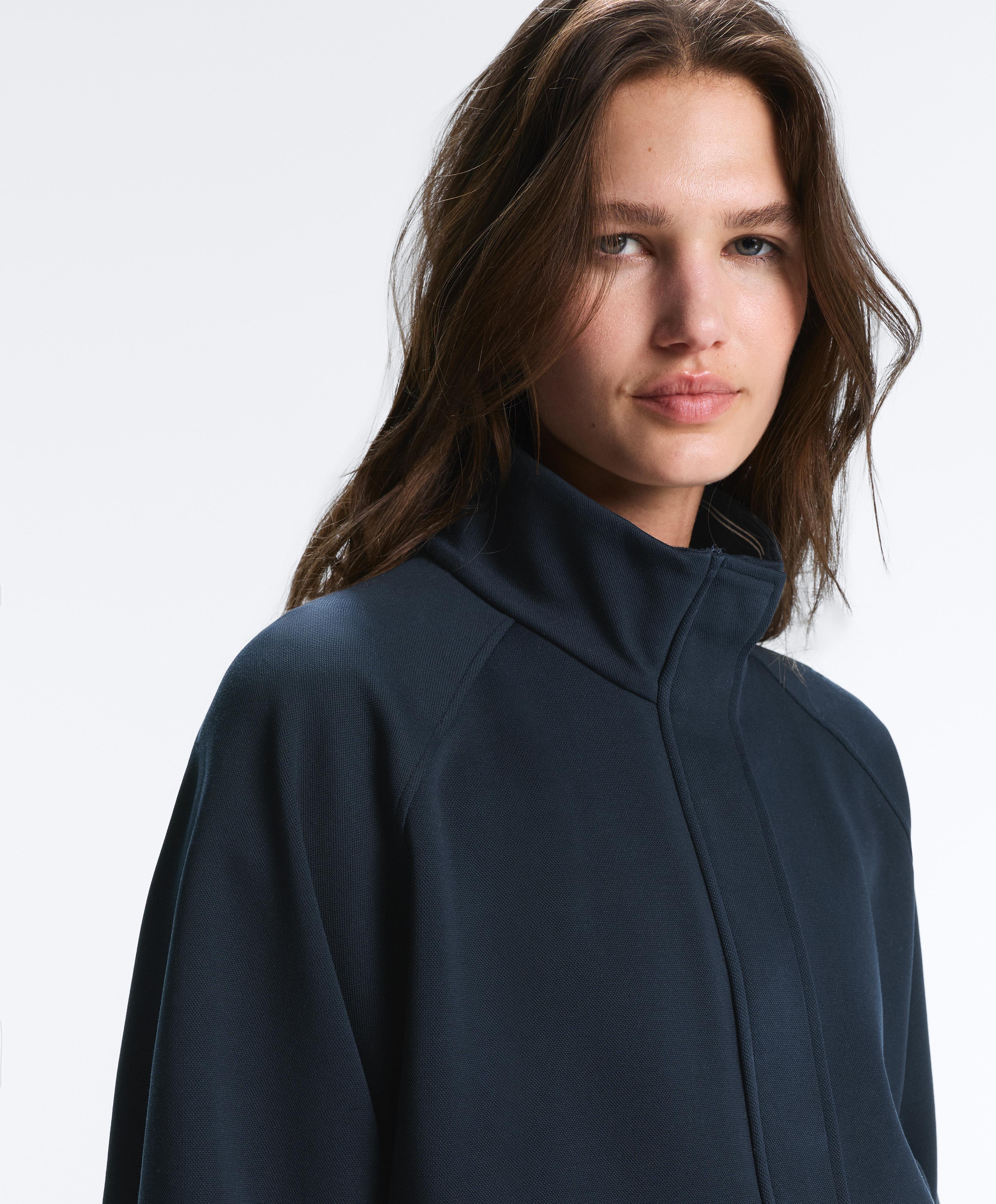 Piqué jacket with cotton contrast piping — NAVY BLUE