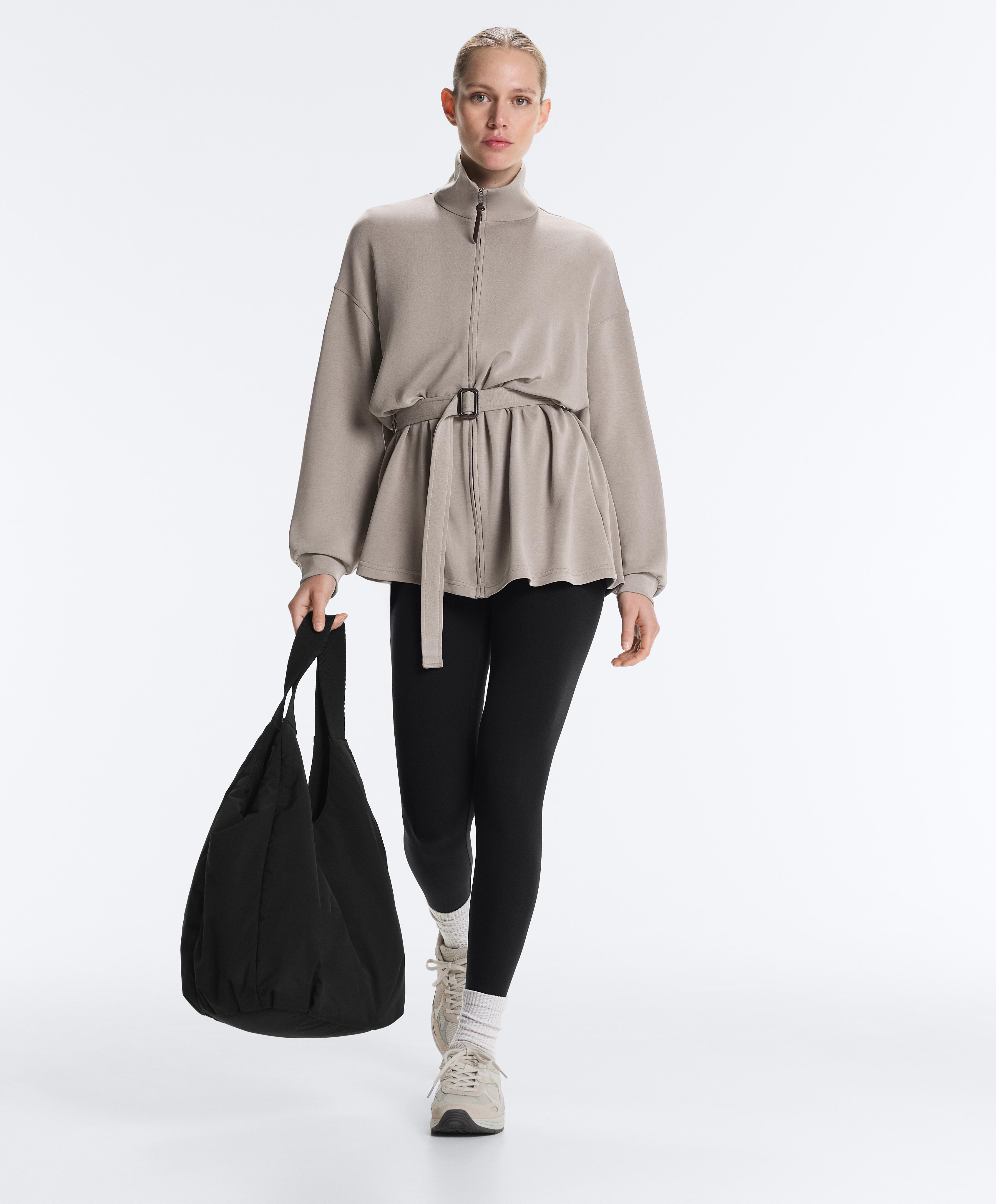 Long corset jacket with soft-touch modal belt — PALE TAUPE