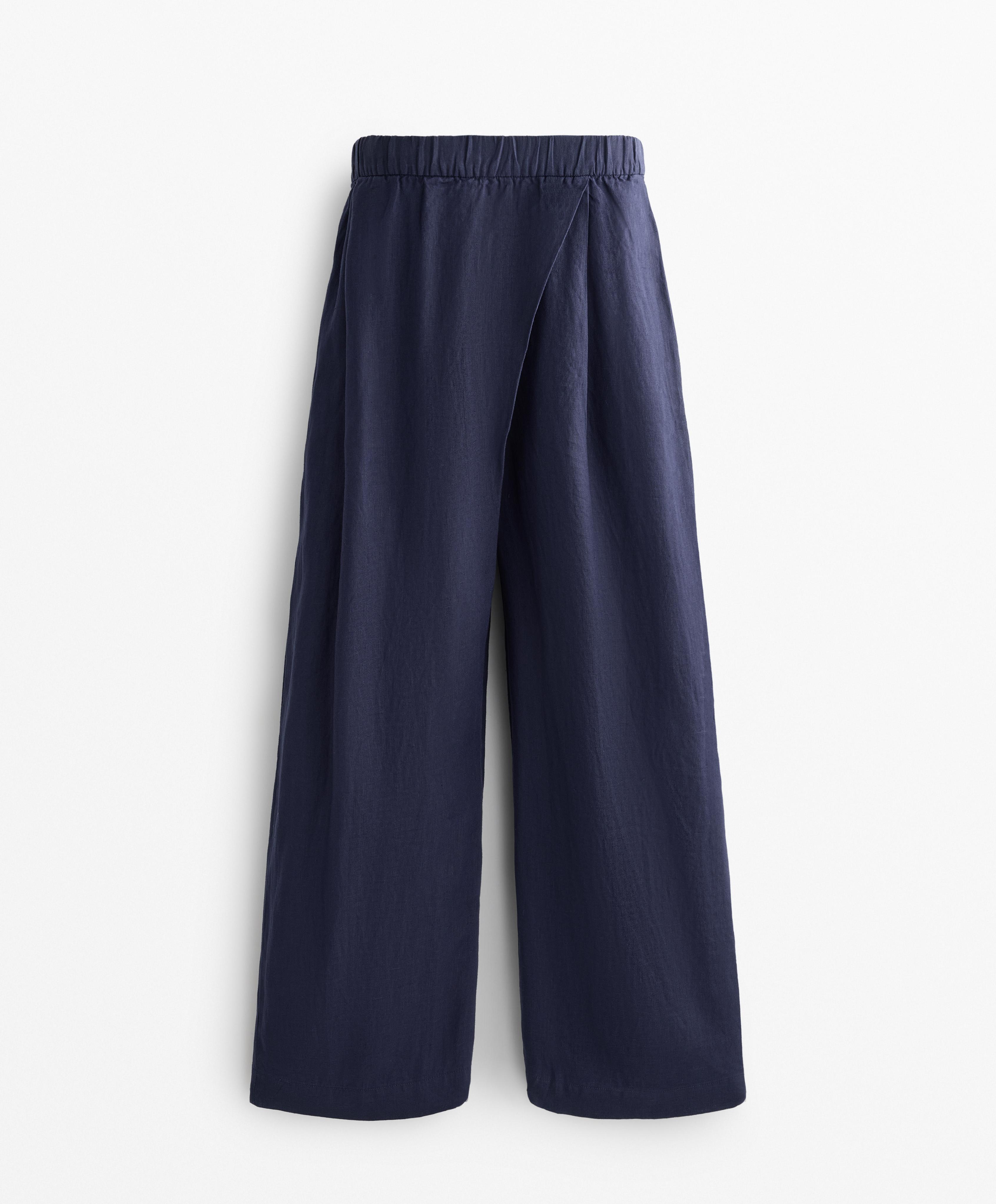 100% linen wide straight-leg trousers with crossover front 100% linen wide straight-leg trousers with crossover front