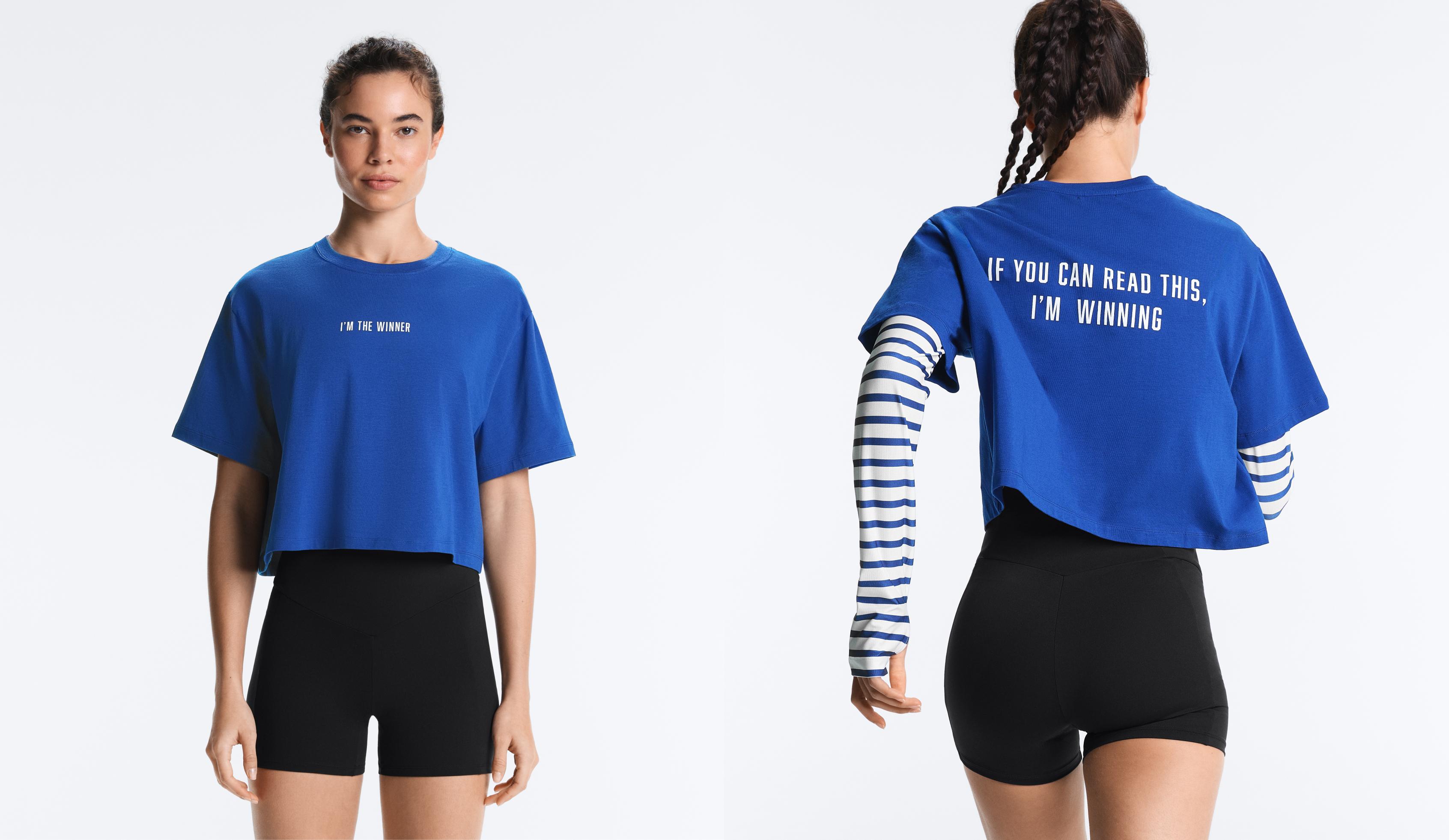 Boxy cropped cotton blend slogan T-shirt — ELECTRIC BLUE