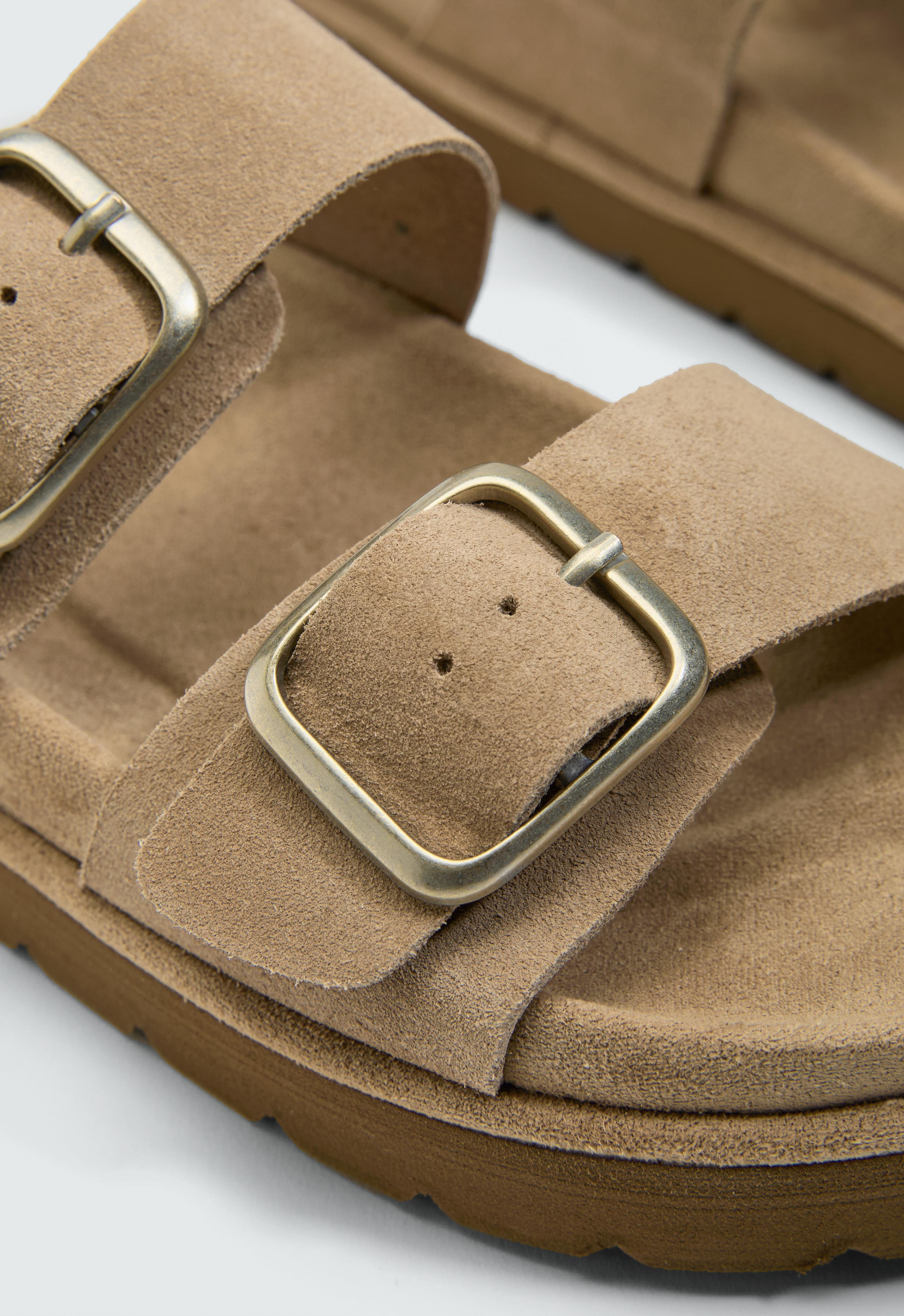 Buckle split-leather platform sandals — TOASTED BROWN
