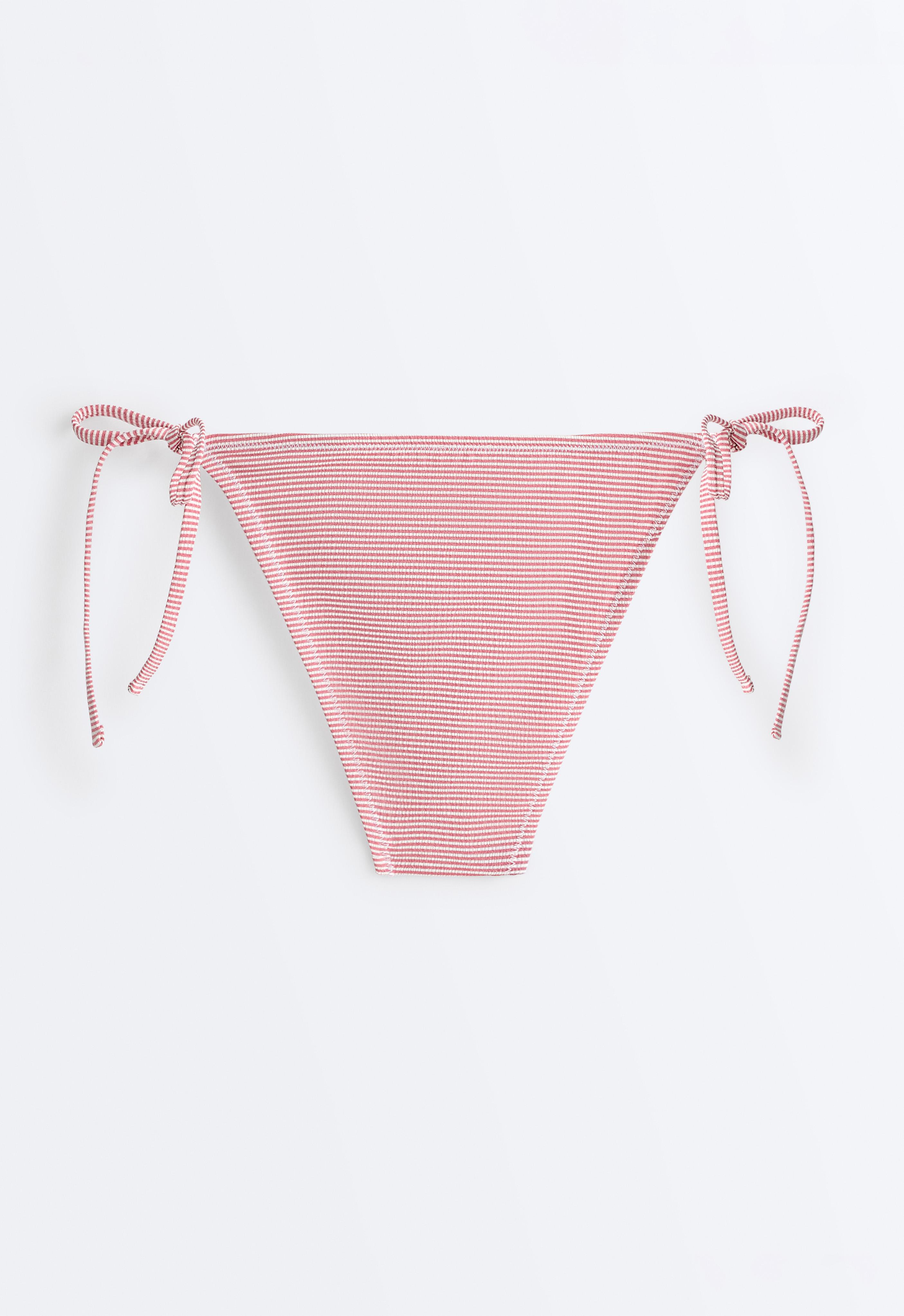 Stripe medium-coverage bikini briefs with ties — RED