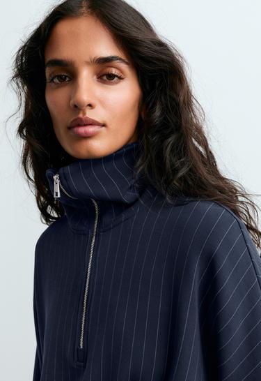 Long sweatshirt with modal pinstripe print — NAVY BLUE 4