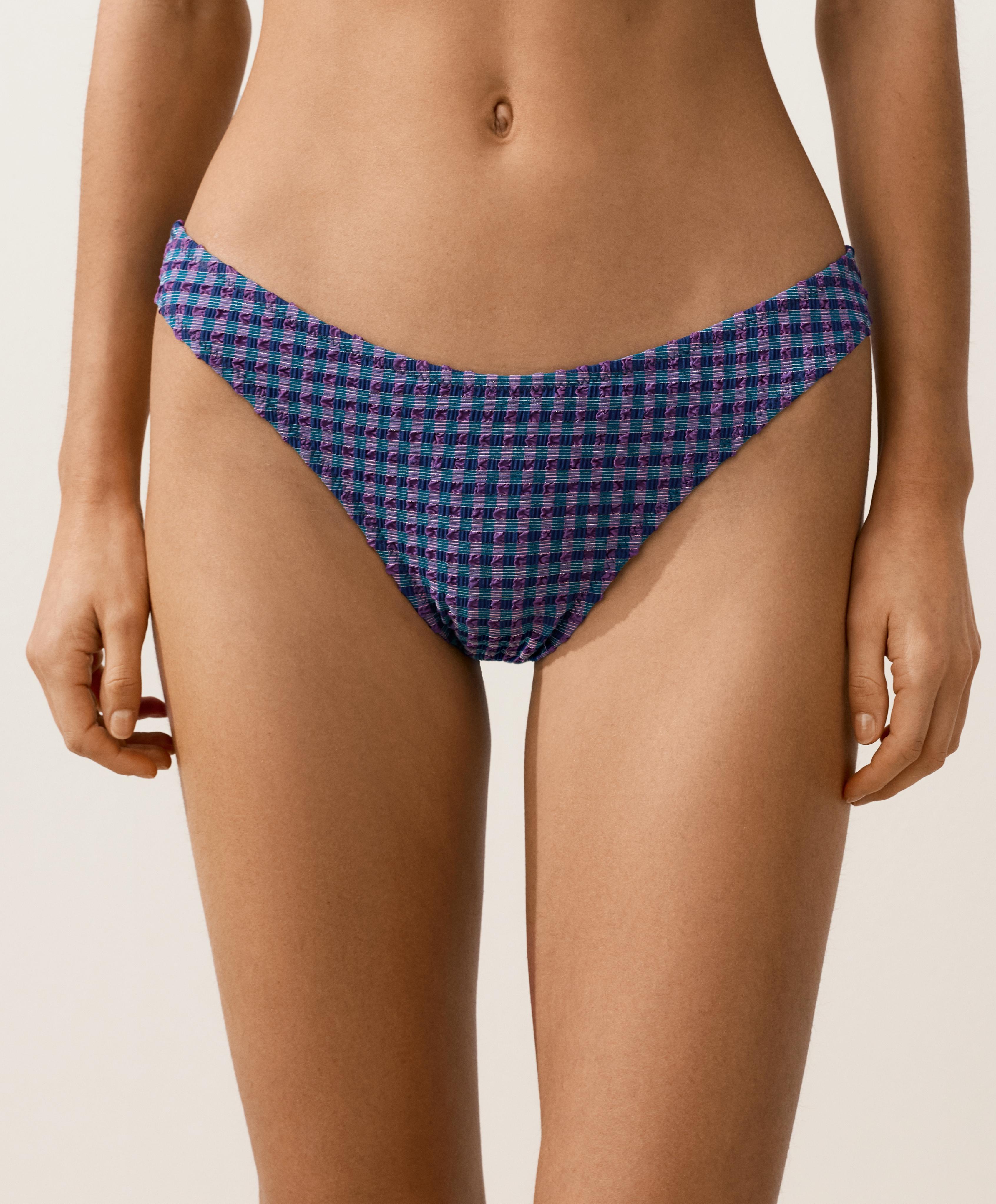 Gingham U-cut medium-coverage bikini briefs — NAVY BLUE