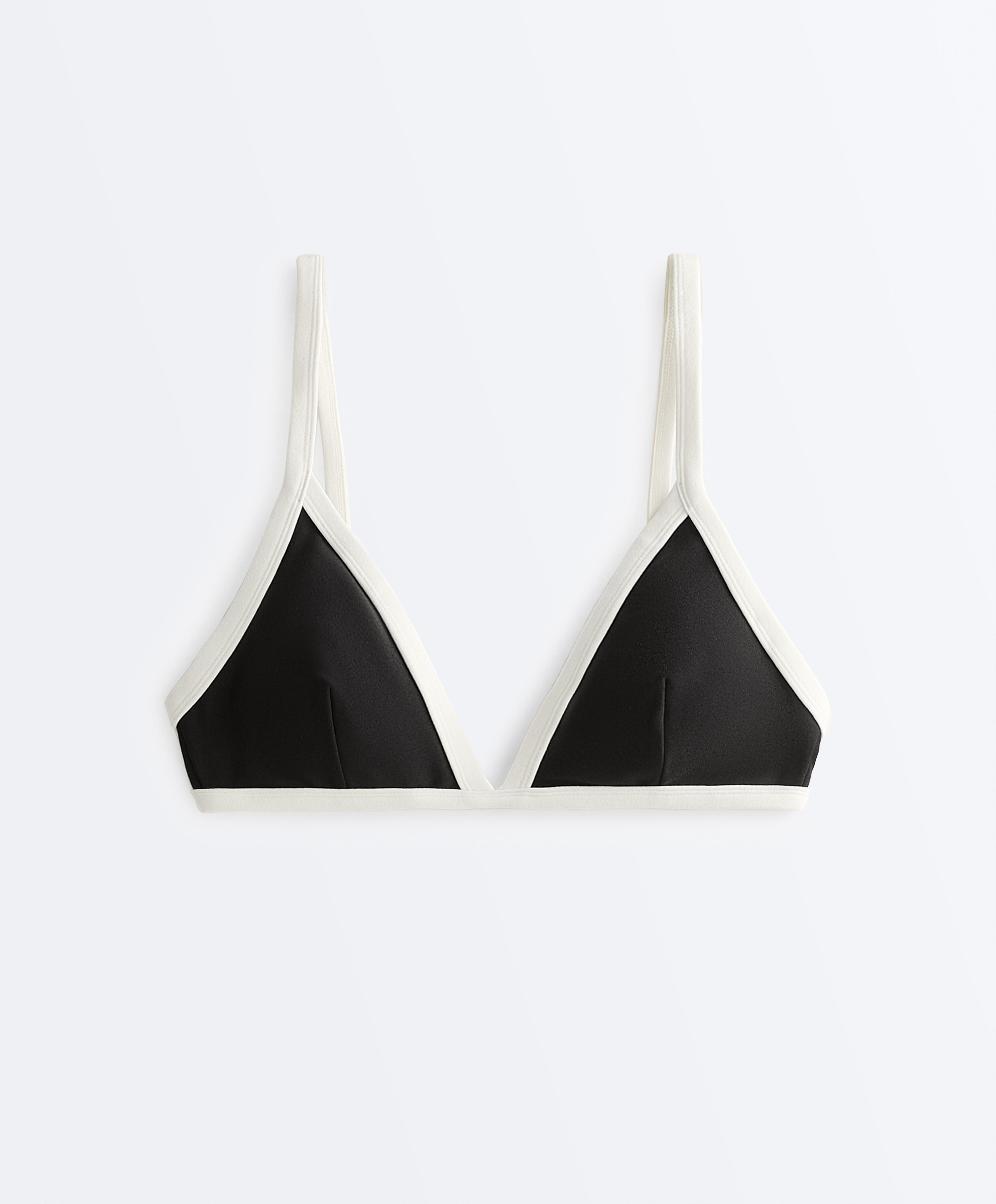 Contrast trim triangle bikini top — BLACK