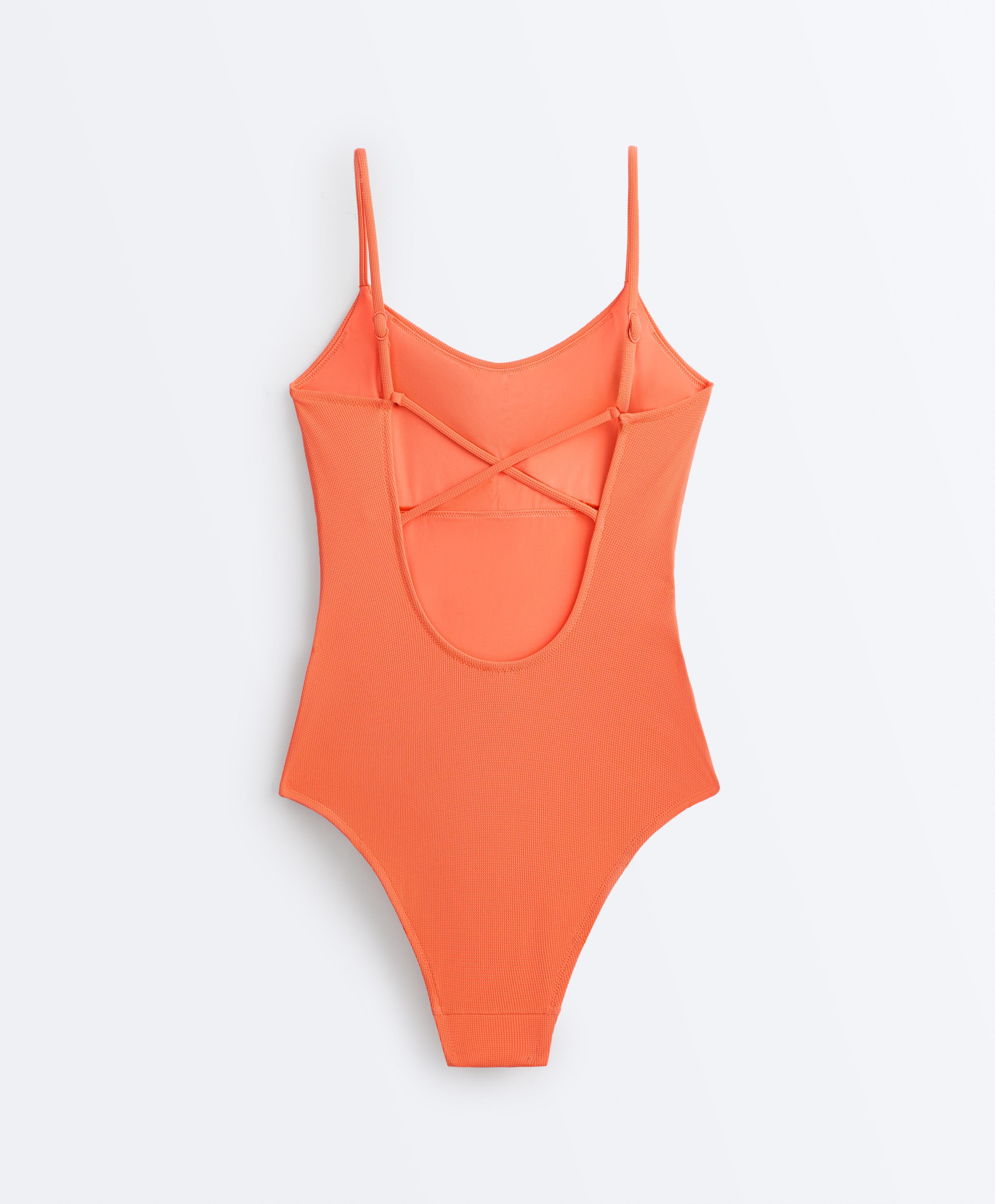 Piqué scoop neck swimsuit | OYSHO Kuwait