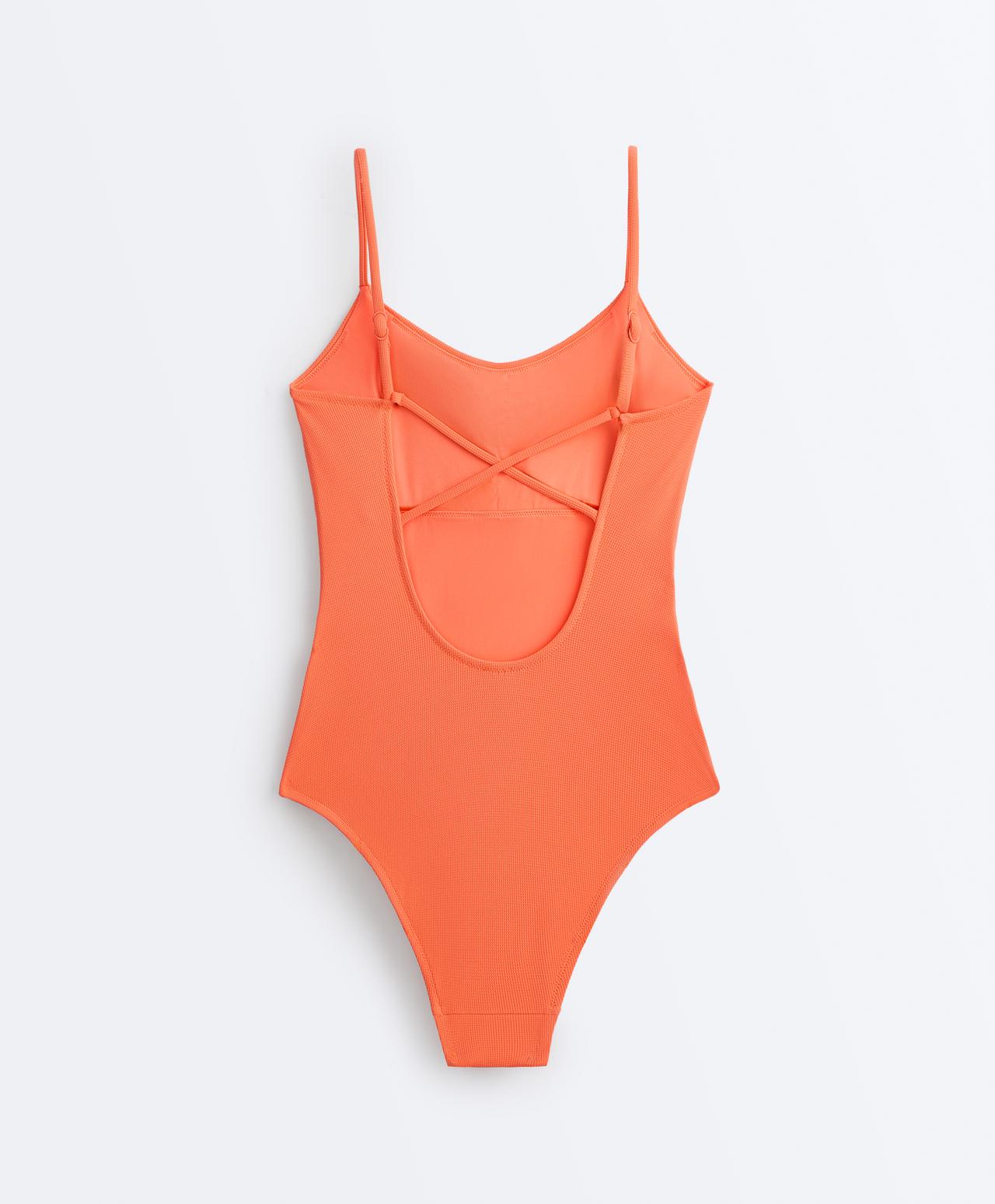 Piqué scoop neck swimsuit — WASHED ORANGE
