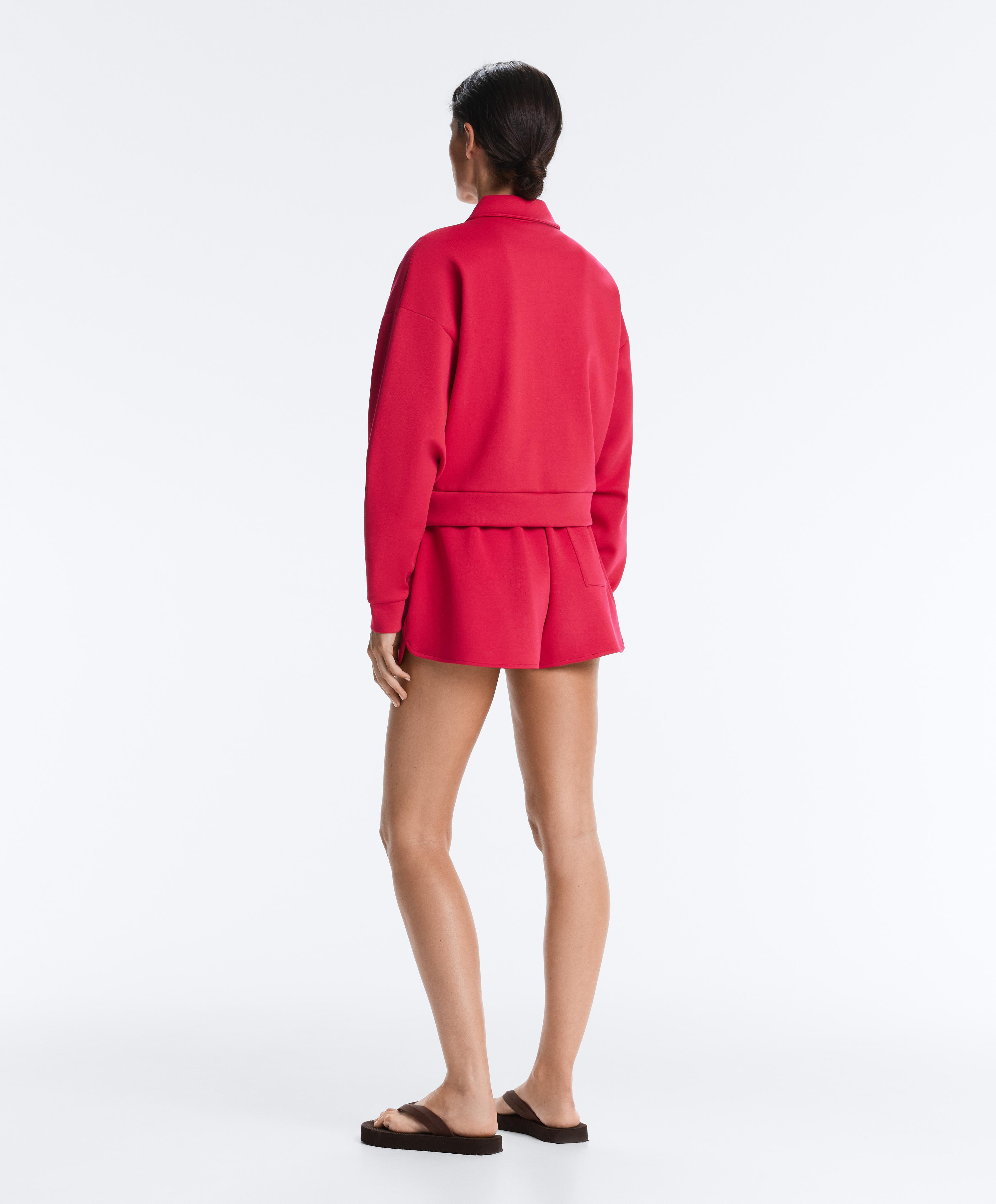 Polo collar piqué jacket with cotton — RED